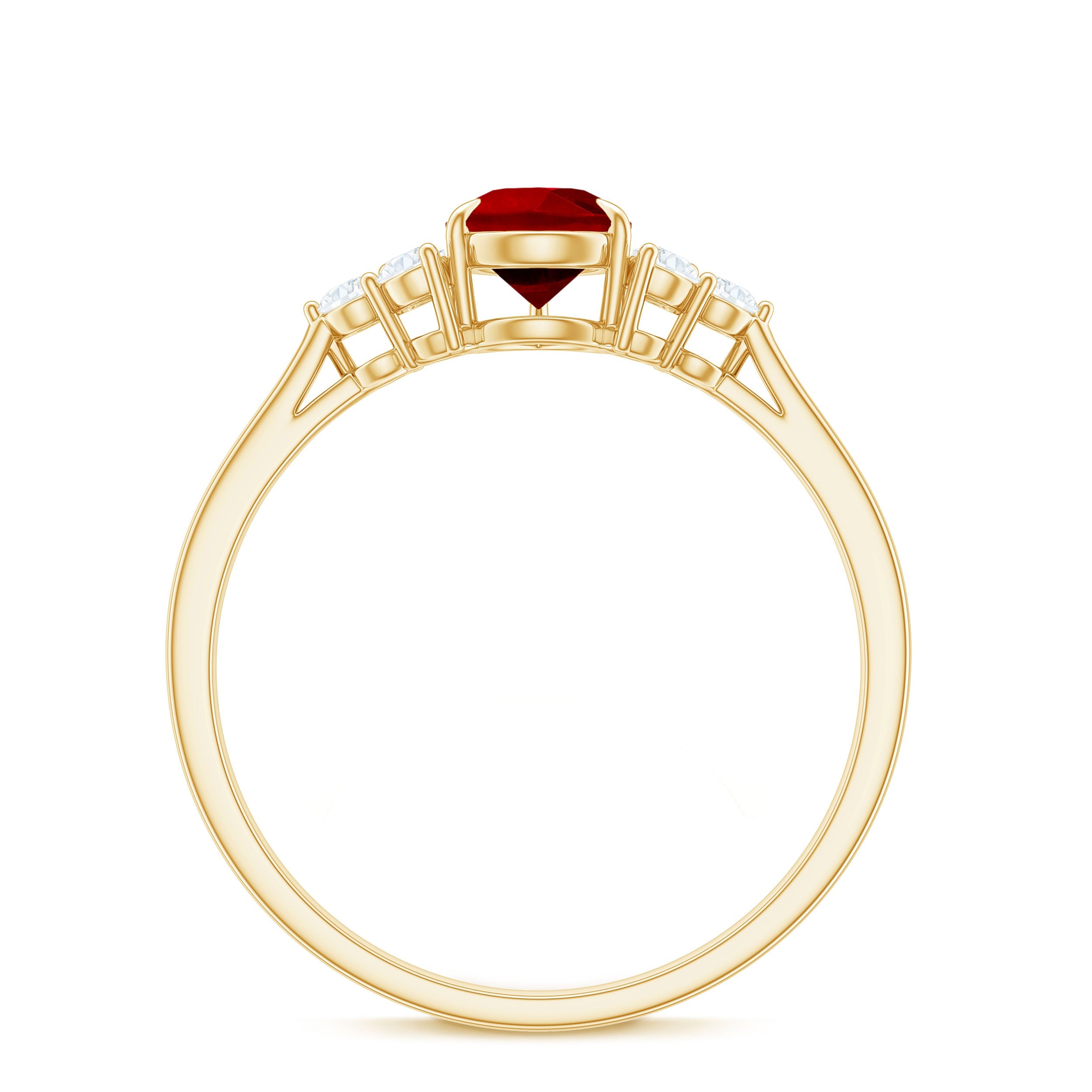 Pear Shaped Lab Ruby Engagement Ring with Diamond Trio
