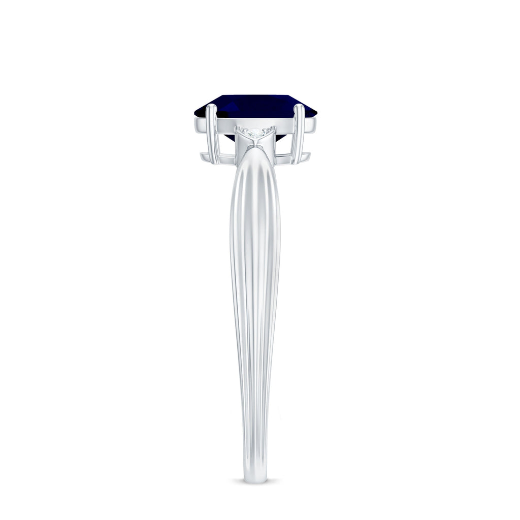 Oval Shape Real Blue Sapphire Solitaire Ring with Diamond