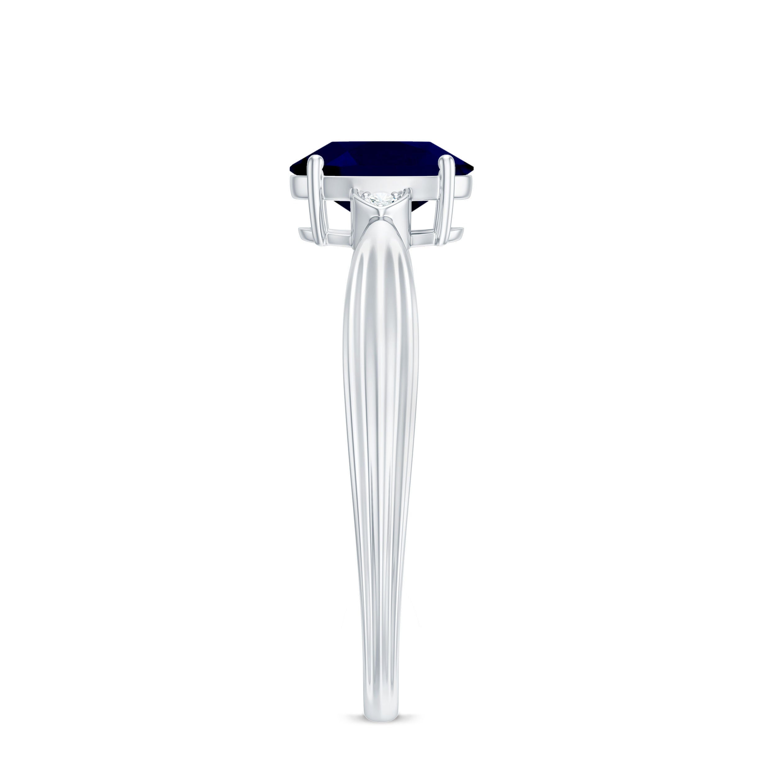 Oval Shape Real Blue Sapphire Solitaire Ring with Diamond