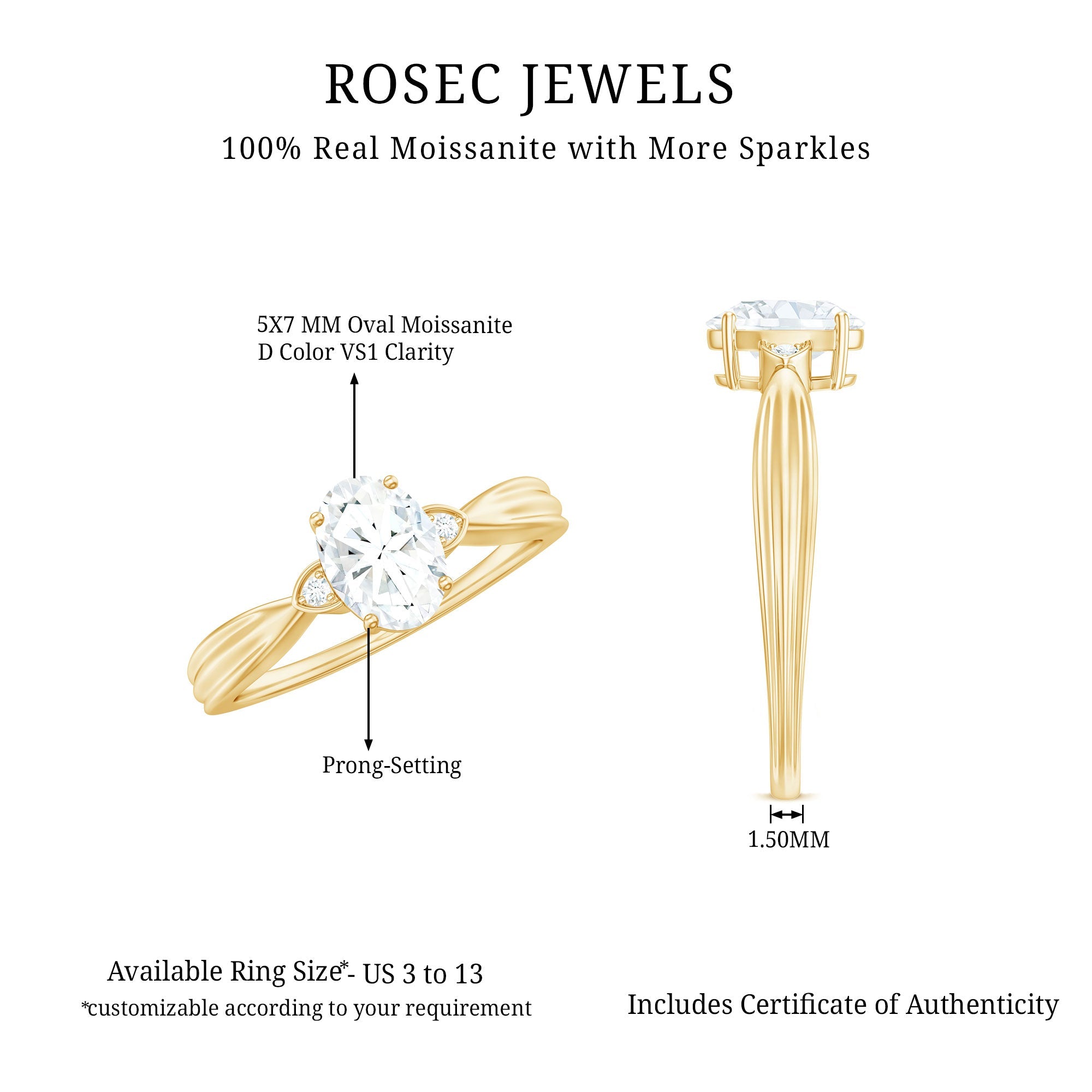 Oval Moissanite Solitaire Engagement Ring with Certificate