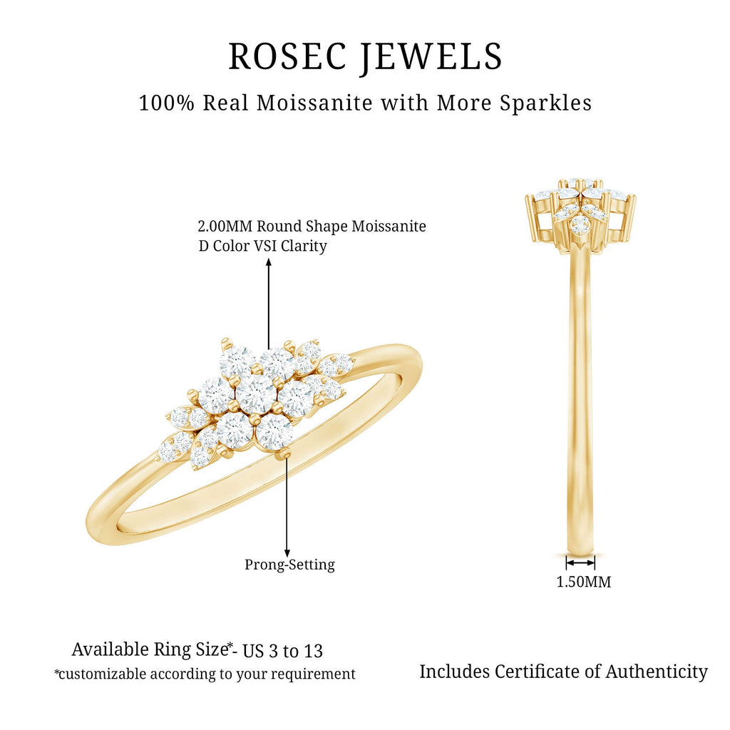 Certified Moissanite Flower Cluster Ring for Women