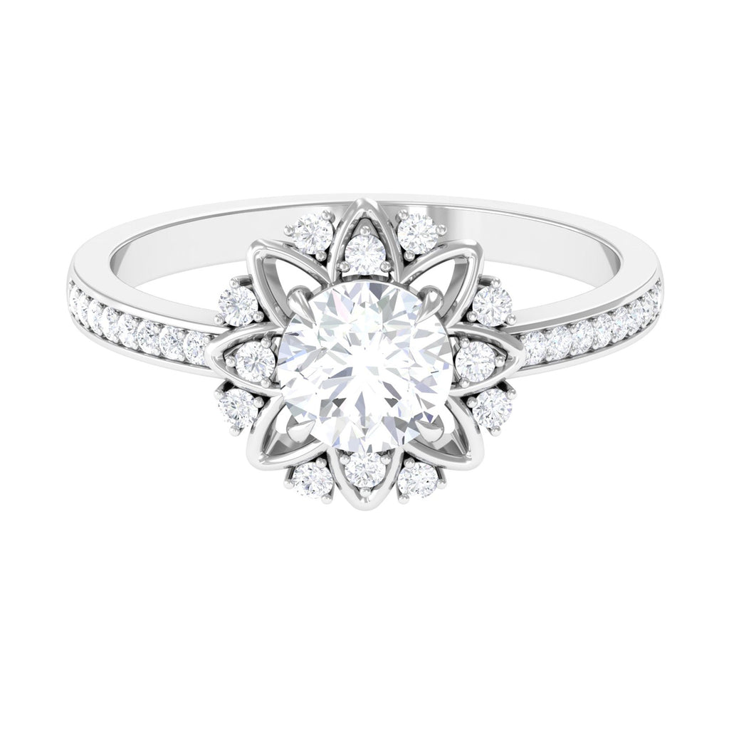 1.5 CT Round Certified Zircon Flower Engagement Ring