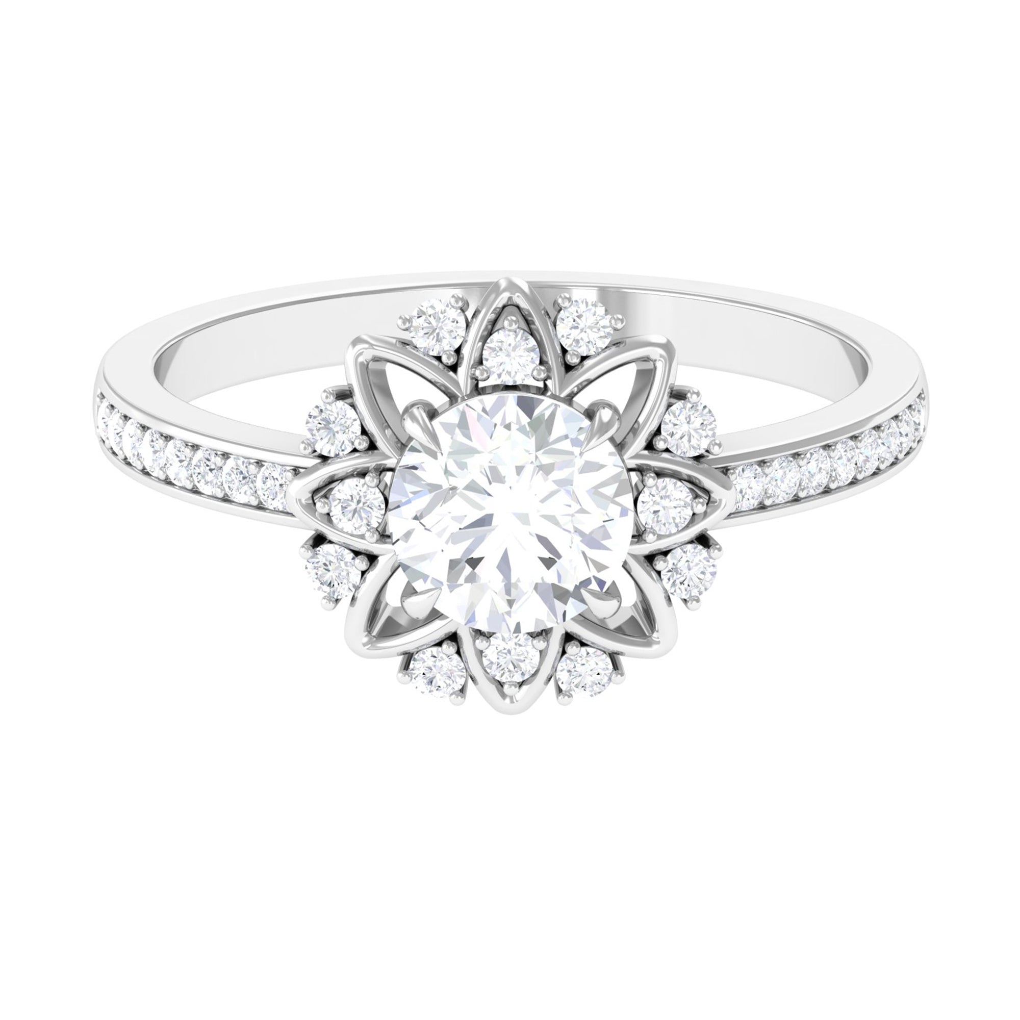 1.5 CT Round Certified Zircon Flower Engagement Ring