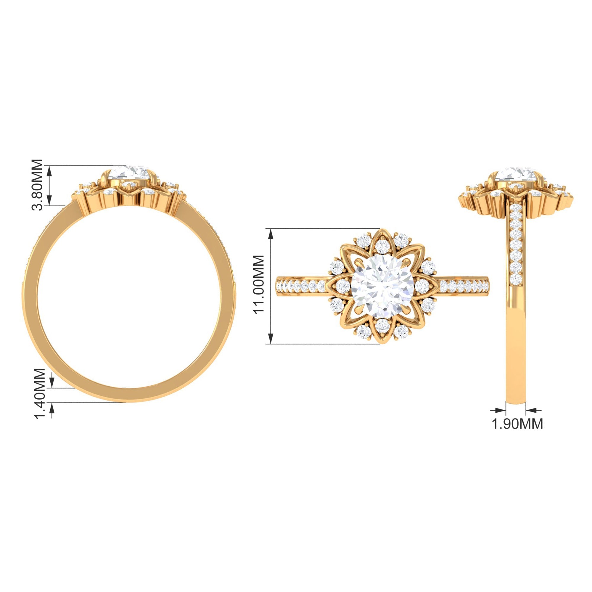 1.5 CT Round Certified Zircon Flower Engagement Ring