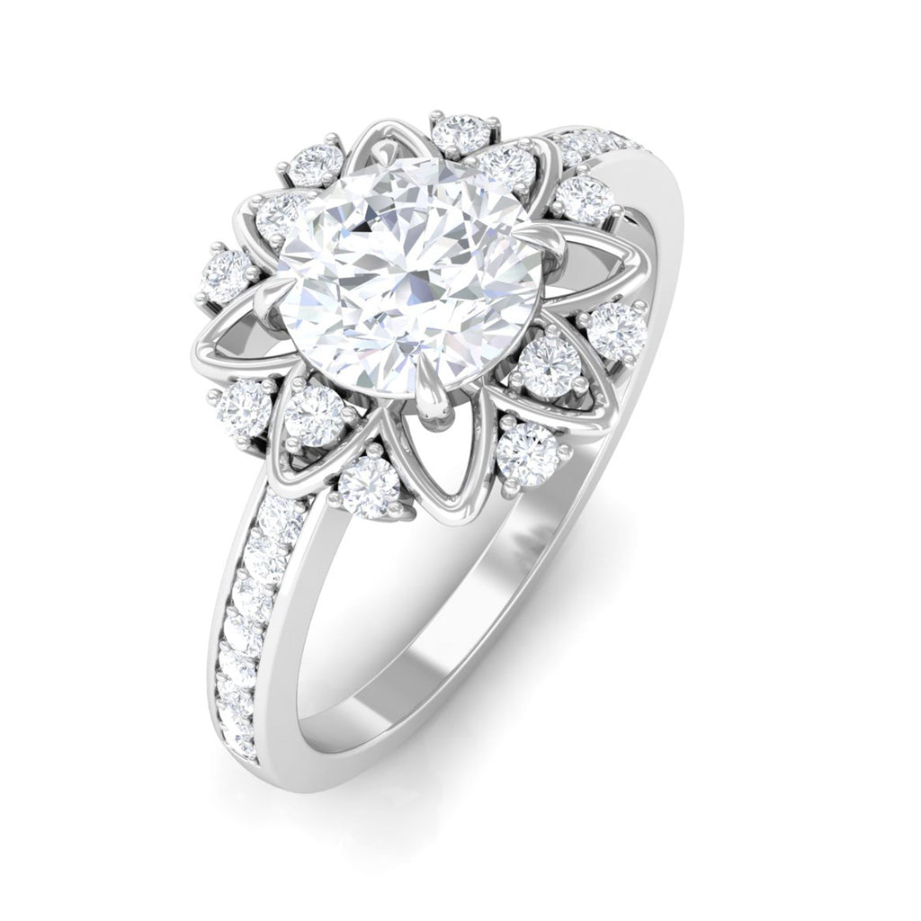 1.5 CT Round Certified Zircon Flower Engagement Ring