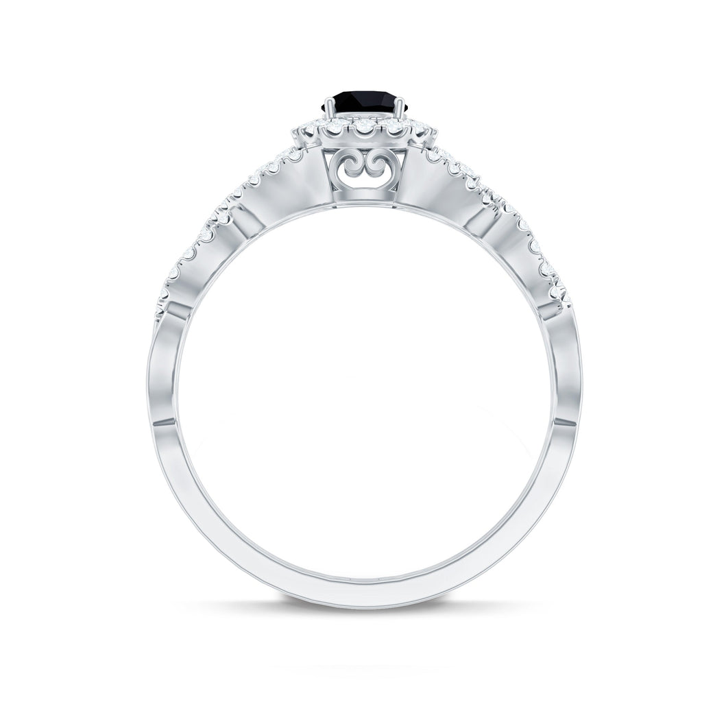 Vintage Crossover Engagement Ring with Created Black Diamond and Diamond