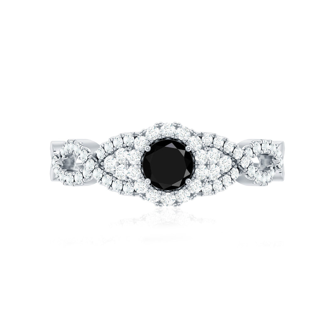Vintage Crossover Engagement Ring with Created Black Diamond and Diamond