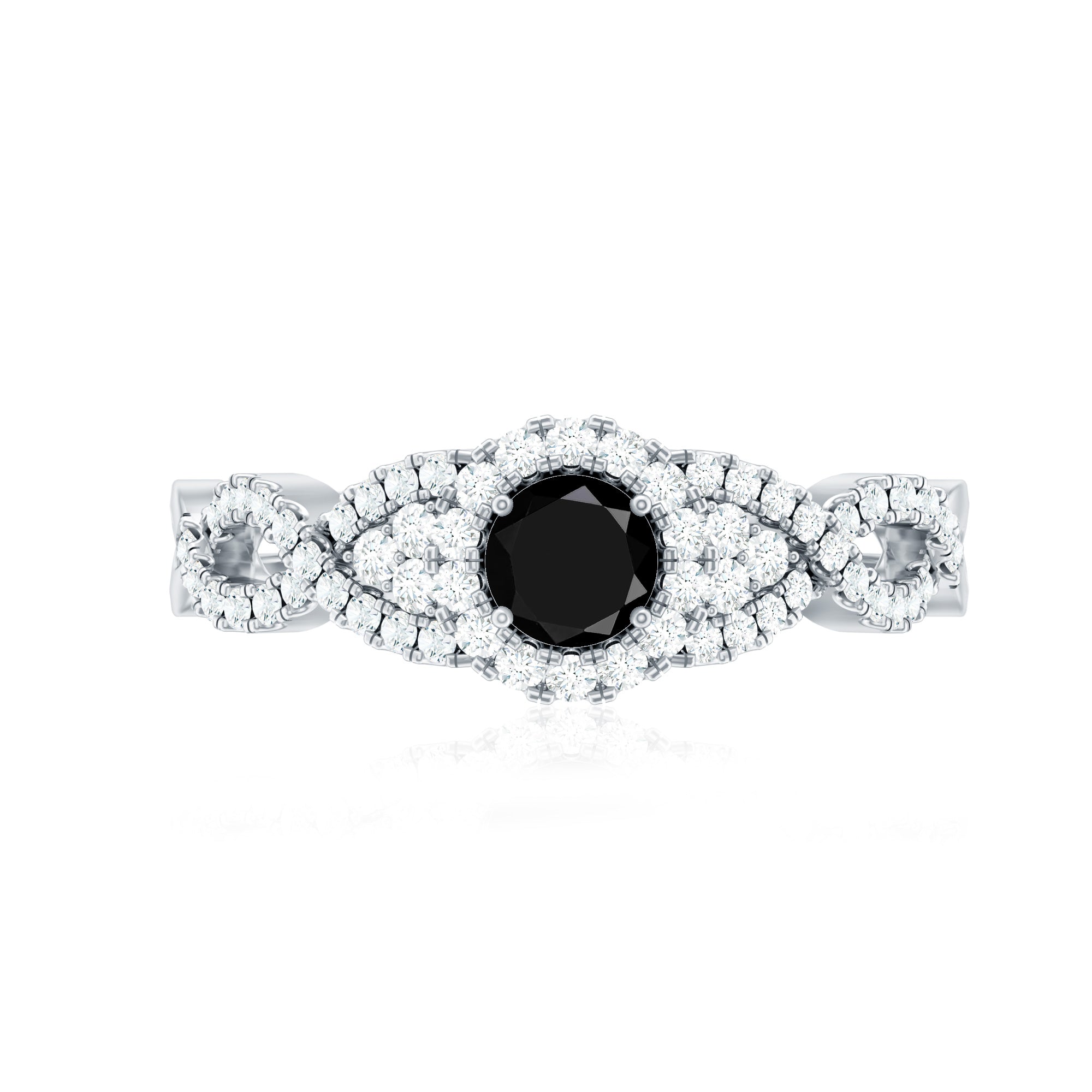 Vintage Crossover Engagement Ring with Created Black Diamond and Diamond