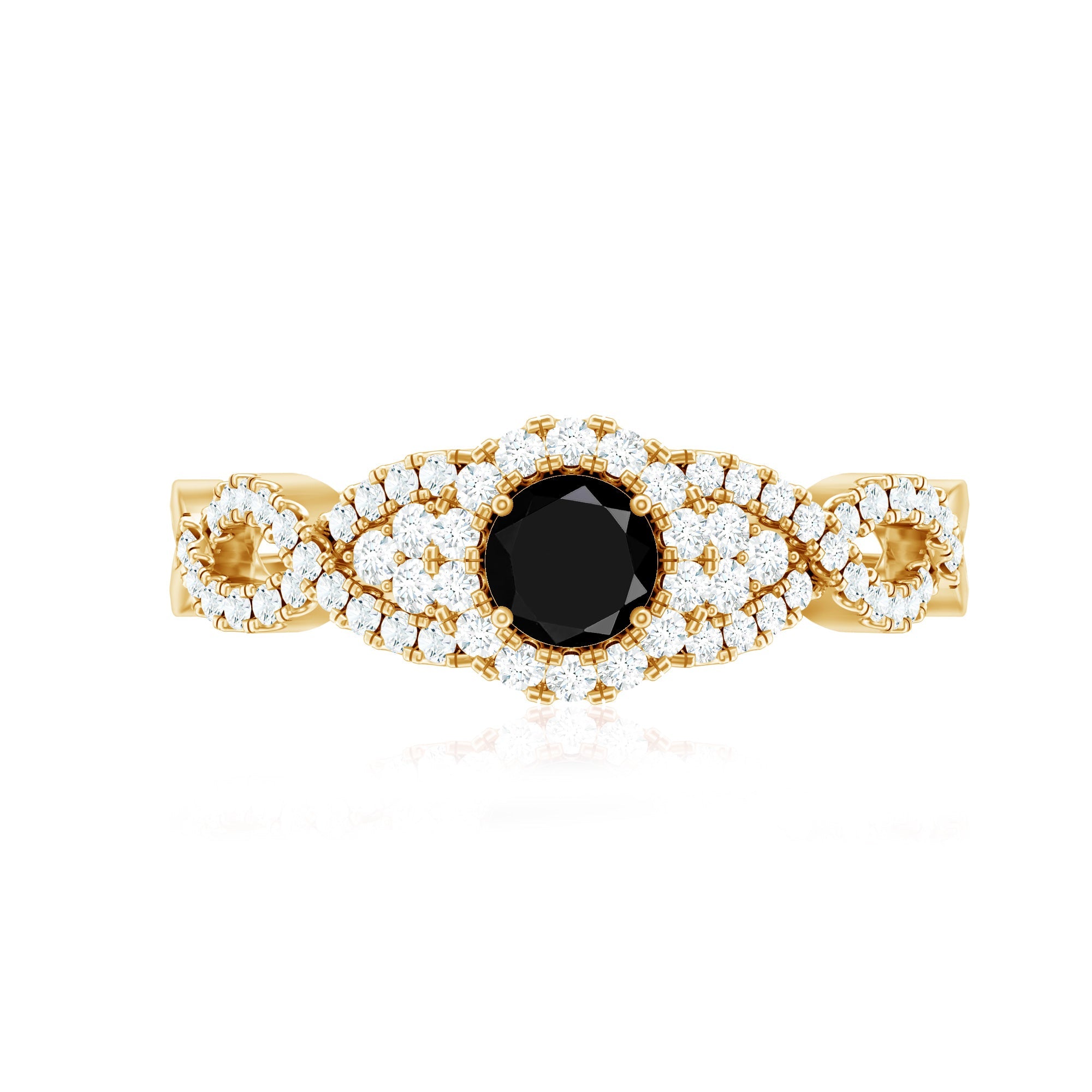 Vintage Crossover Engagement Ring with Created Black Diamond and Diamond