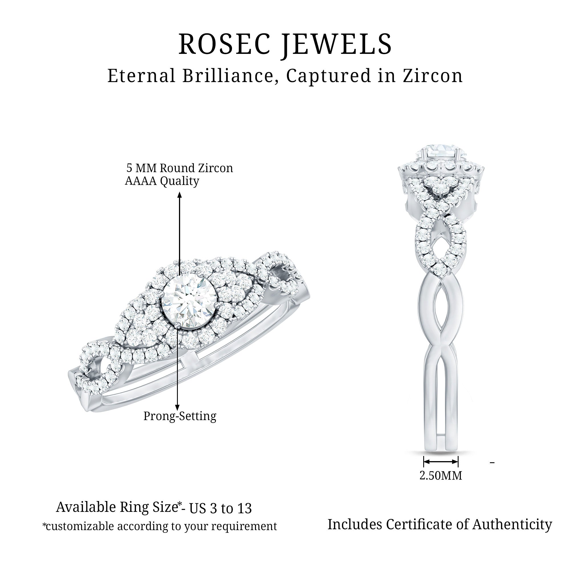 Vintage Crossover Engagement Ring with Cubic Zirconia