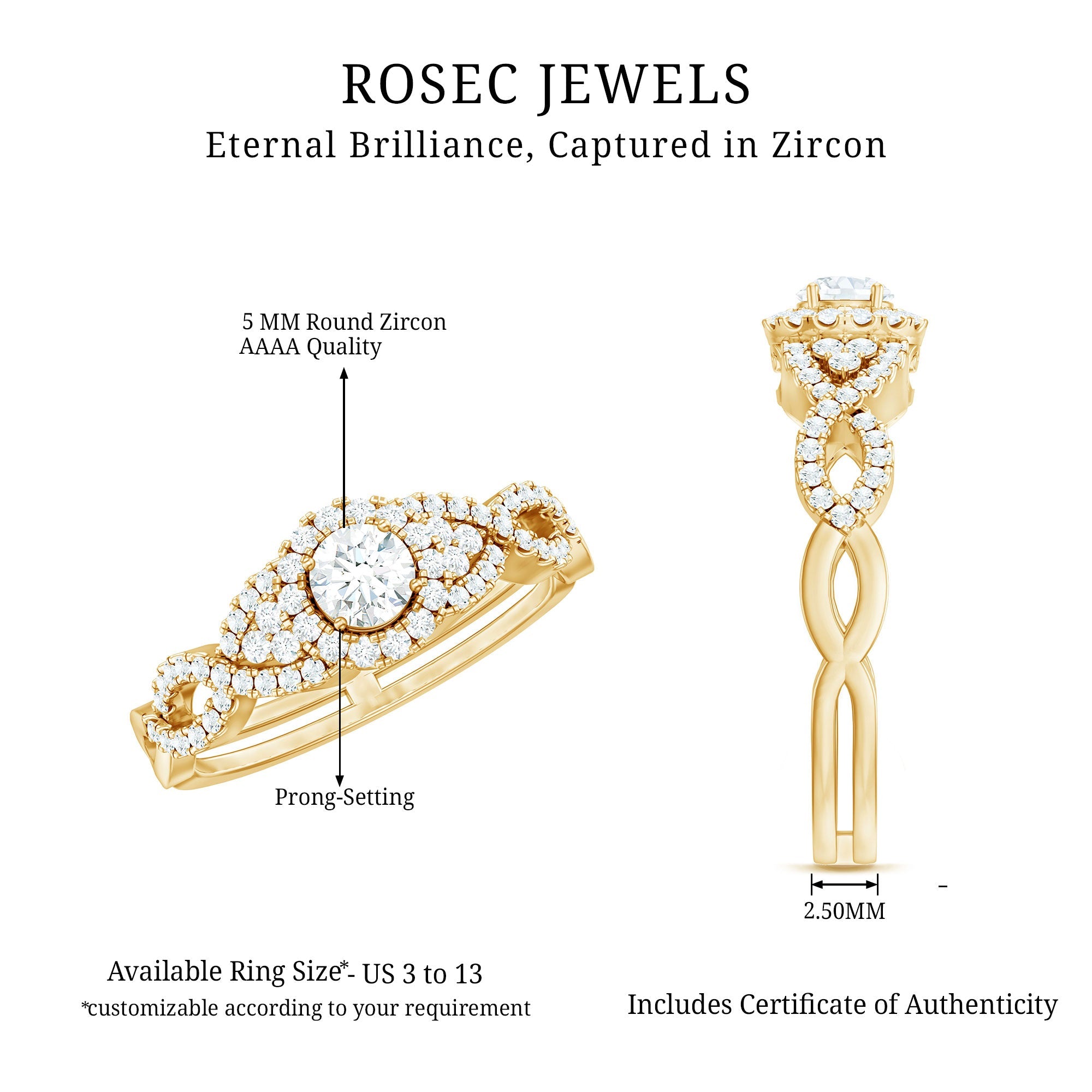 Vintage Crossover Engagement Ring with Cubic Zirconia