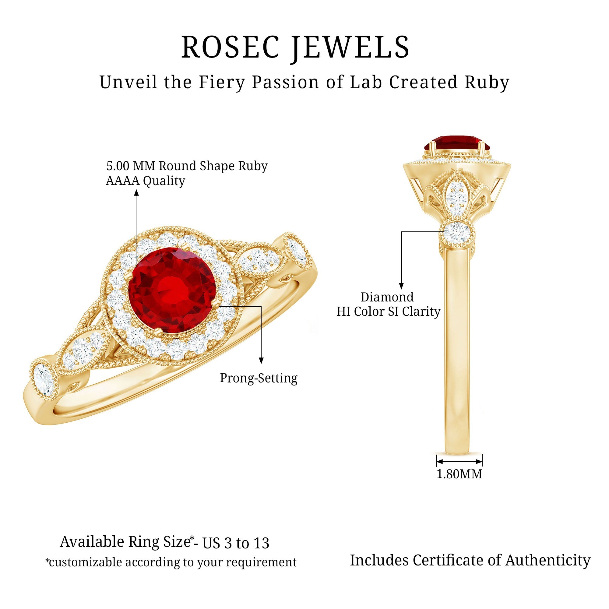 Antique Inspired Lab Created Ruby and Diamond Engagement Ring