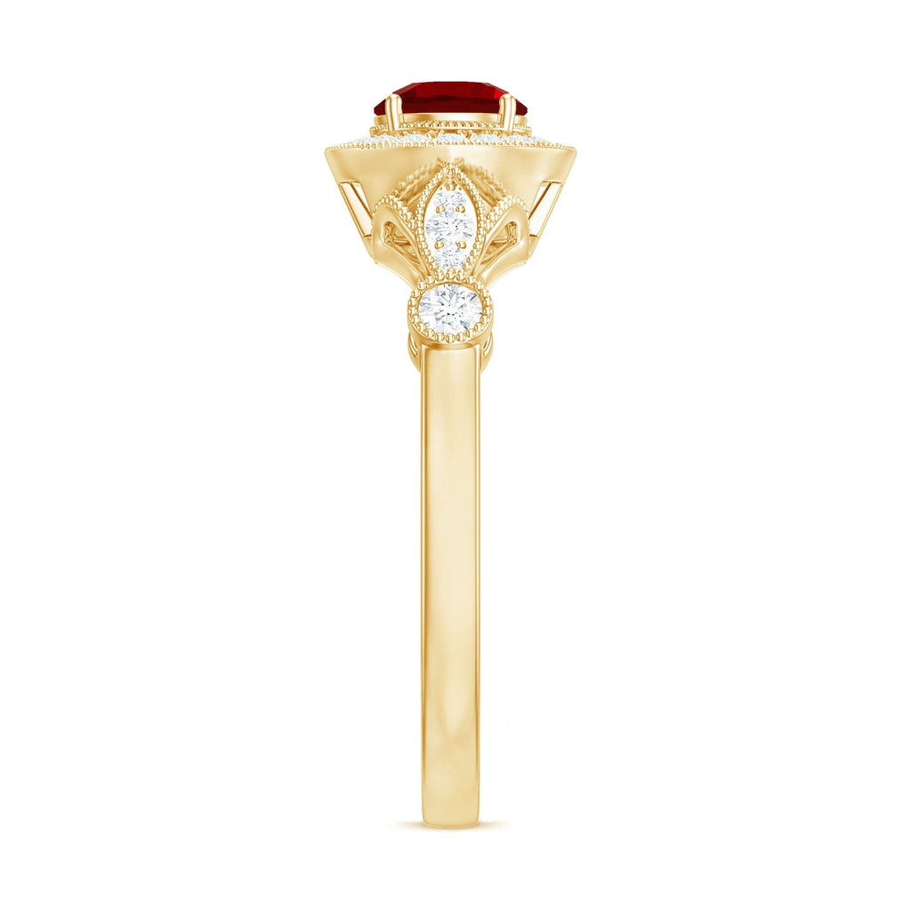 Antique Inspired Lab Created Ruby and Diamond Engagement Ring