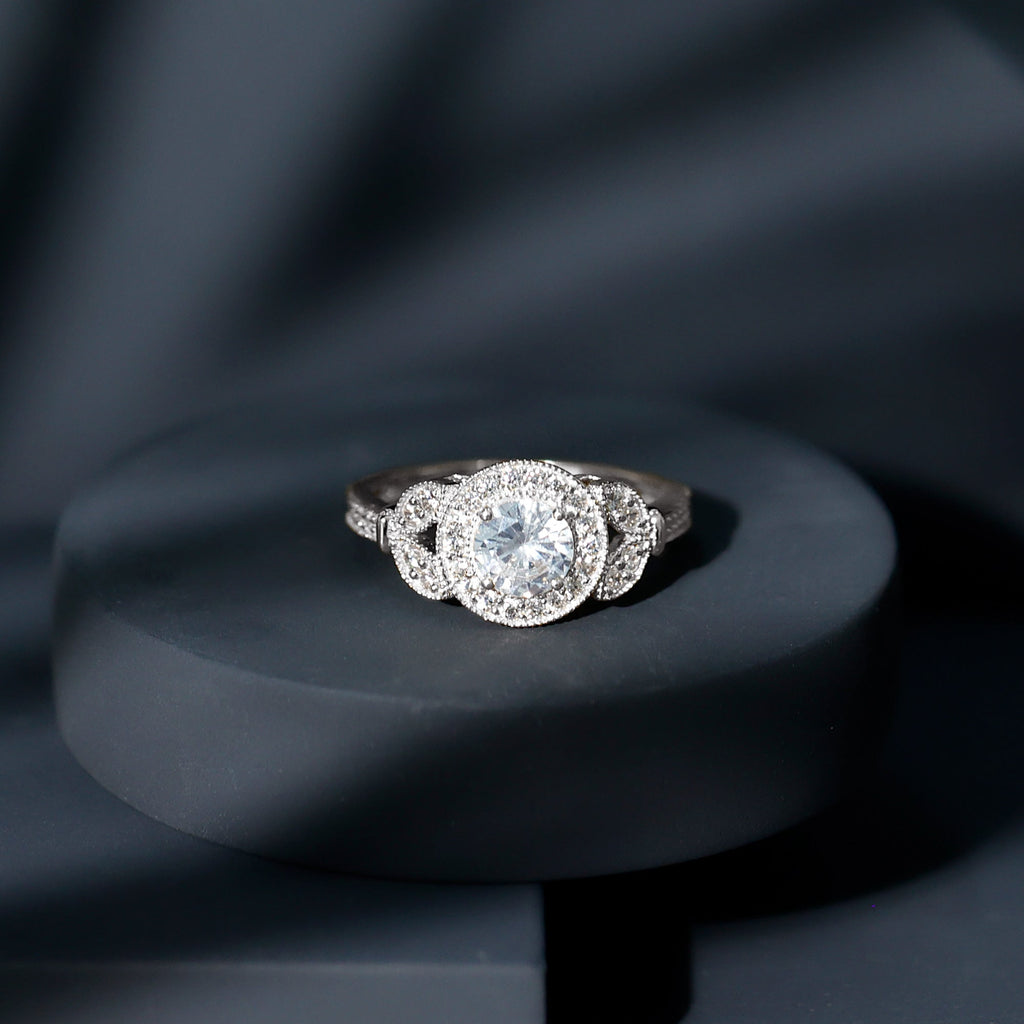 Vintage Inspired Cubic Zirconia Gold Engagement Ring