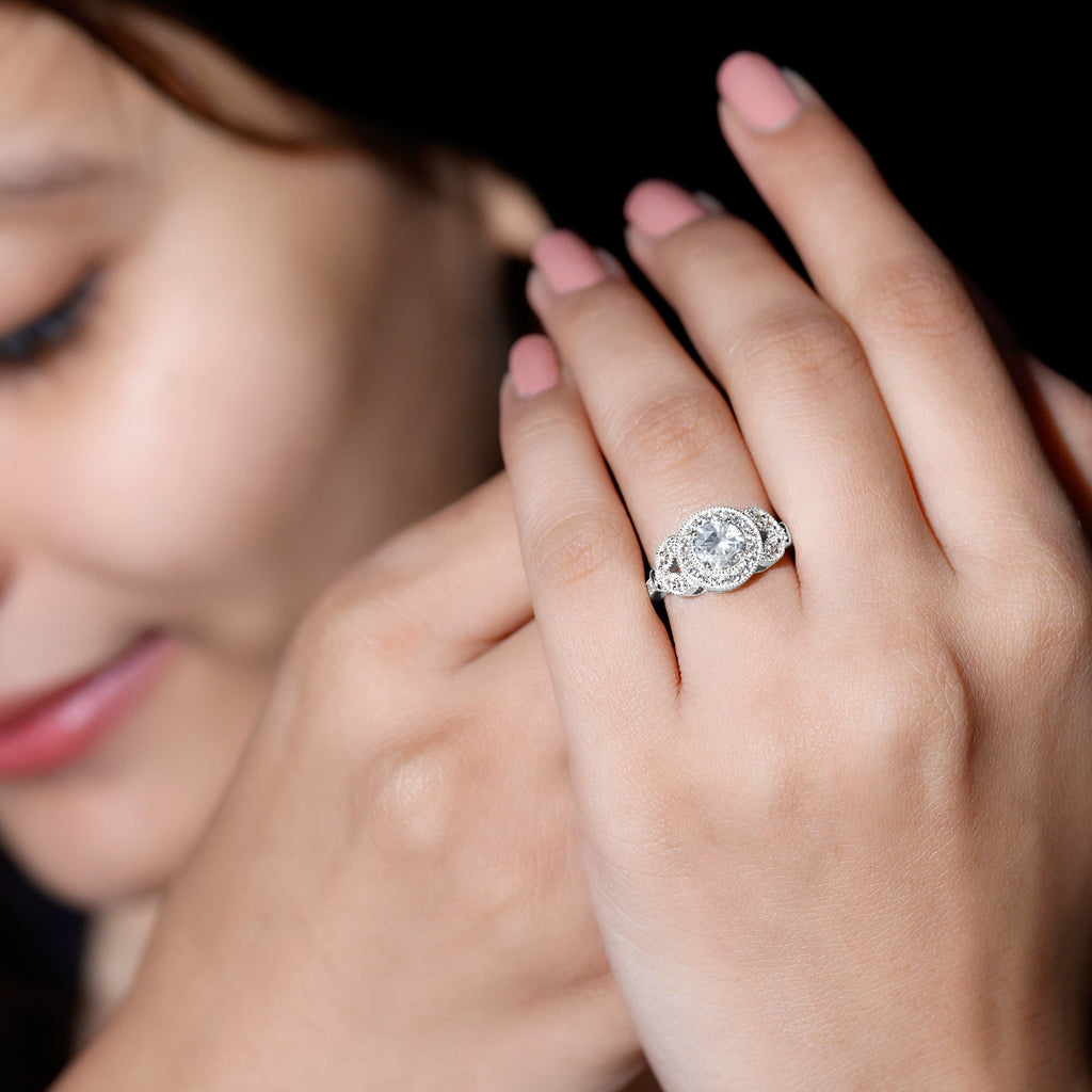 Vintage Inspired Cubic Zirconia Gold Engagement Ring