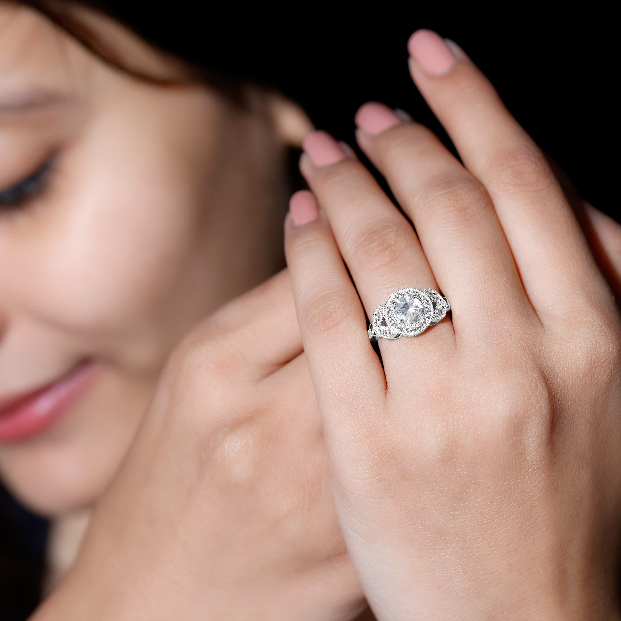 Vintage Inspired Cubic Zirconia Gold Engagement Ring