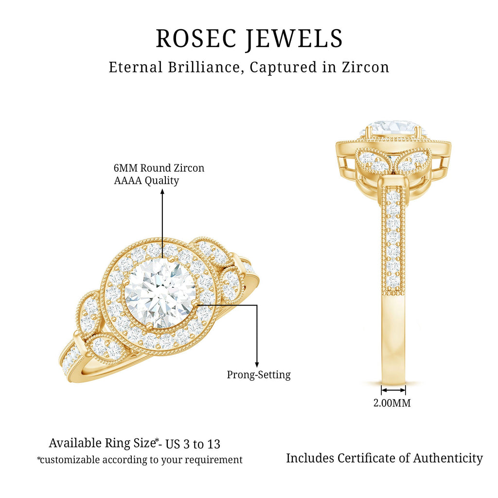 Vintage Inspired Cubic Zirconia Gold Engagement Ring