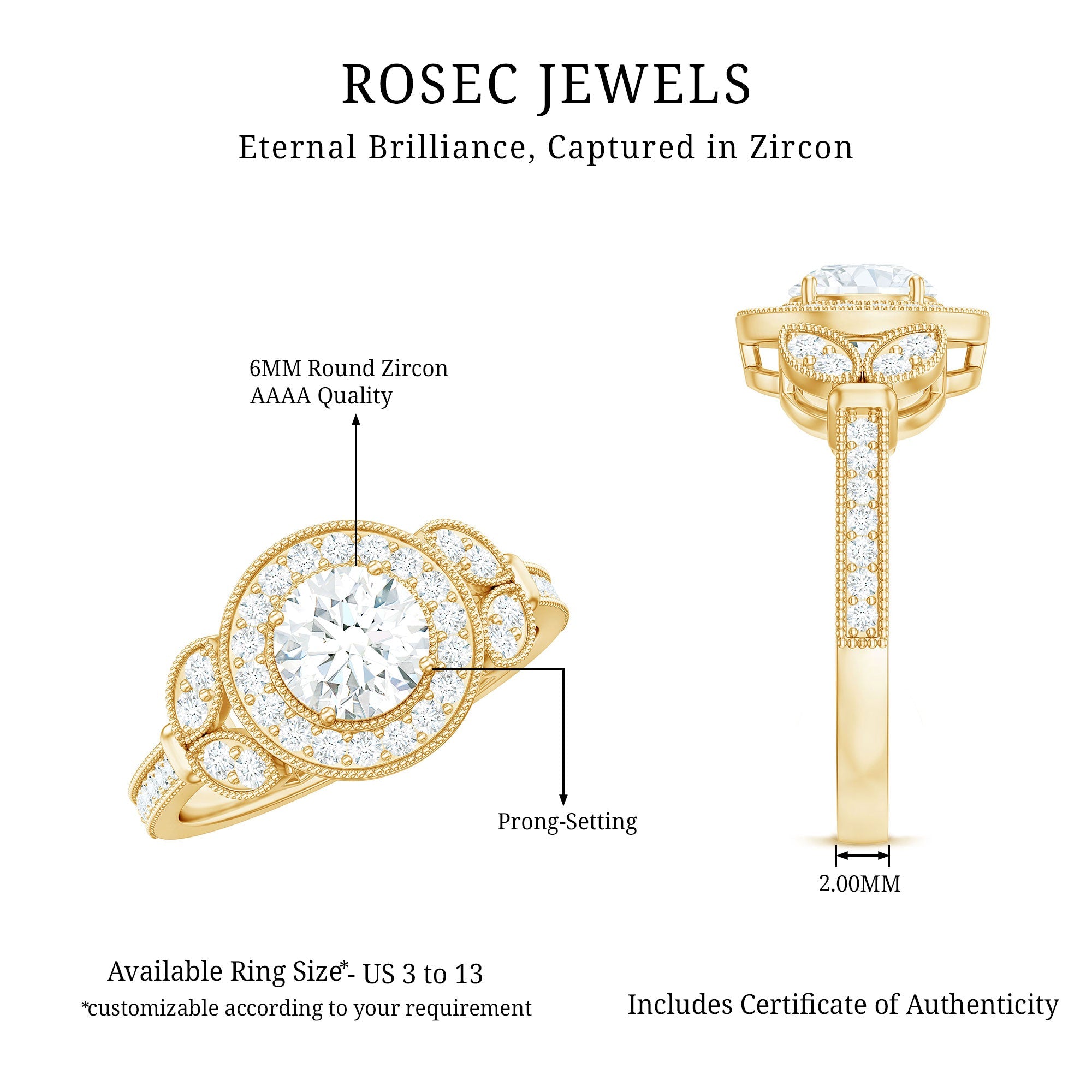 Vintage Inspired Cubic Zirconia Gold Engagement Ring