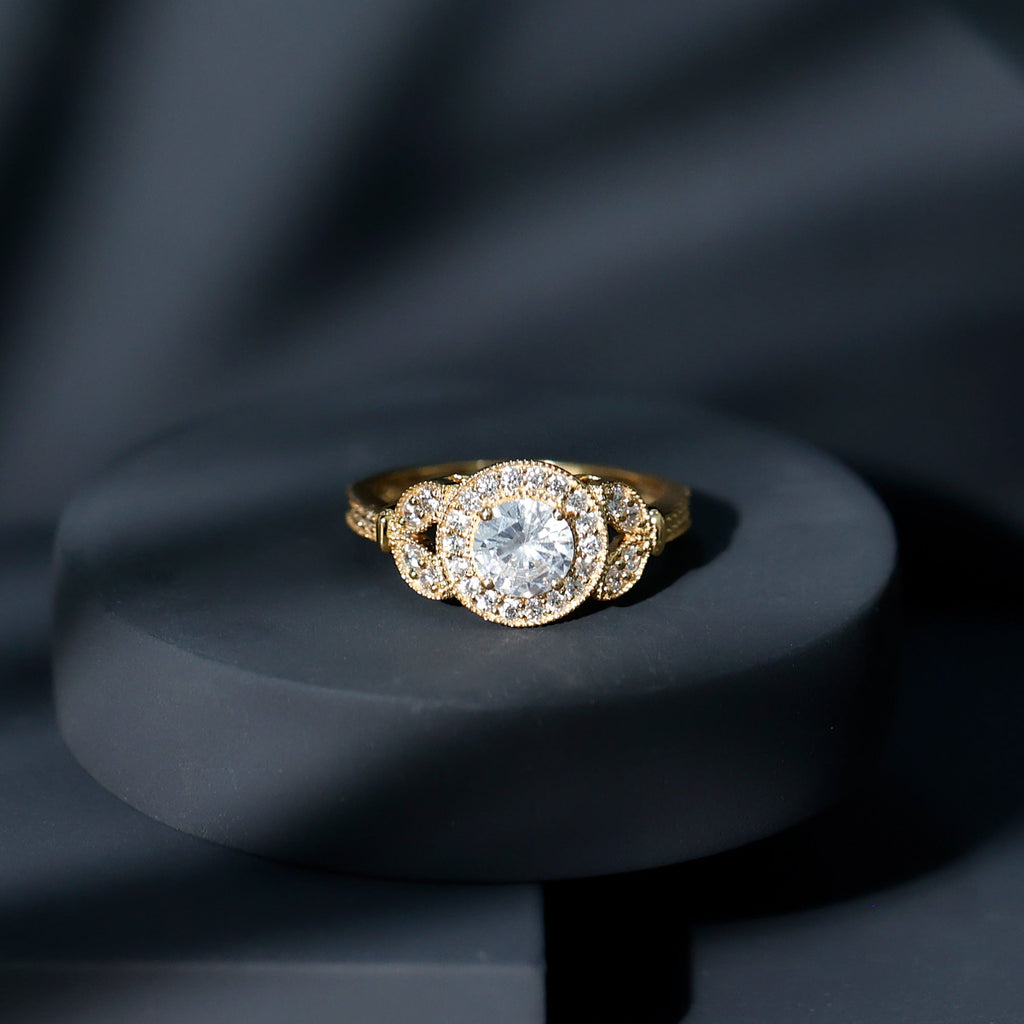 Vintage Inspired Cubic Zirconia Gold Engagement Ring