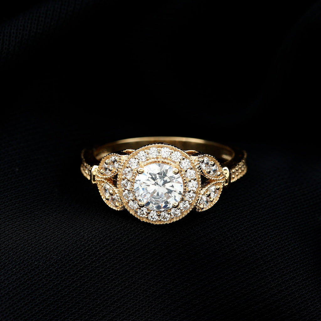 Vintage Inspired Cubic Zirconia Gold Engagement Ring