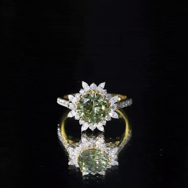2.25 Carat Lab Grown Green Sapphire Statement Engagement Ring with Moissanite