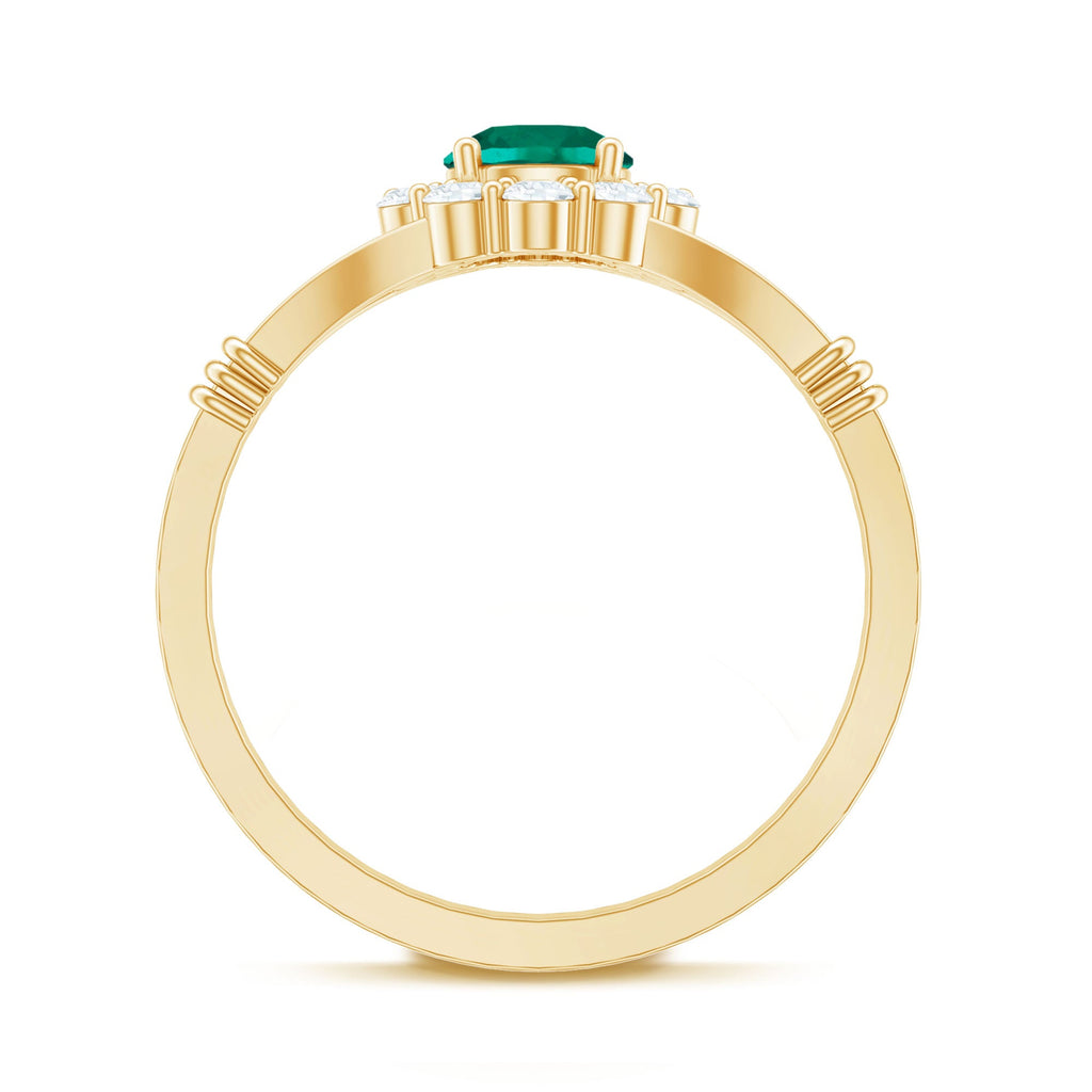 Certified 6mm Lab Grown Emerald Diamond Flower Engagement Ring with Split Shank