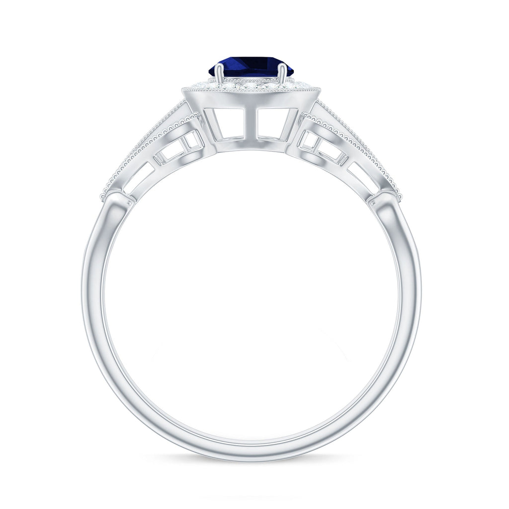 Vintage Lab-Created Blue Sapphire Diamond Engagement Ring