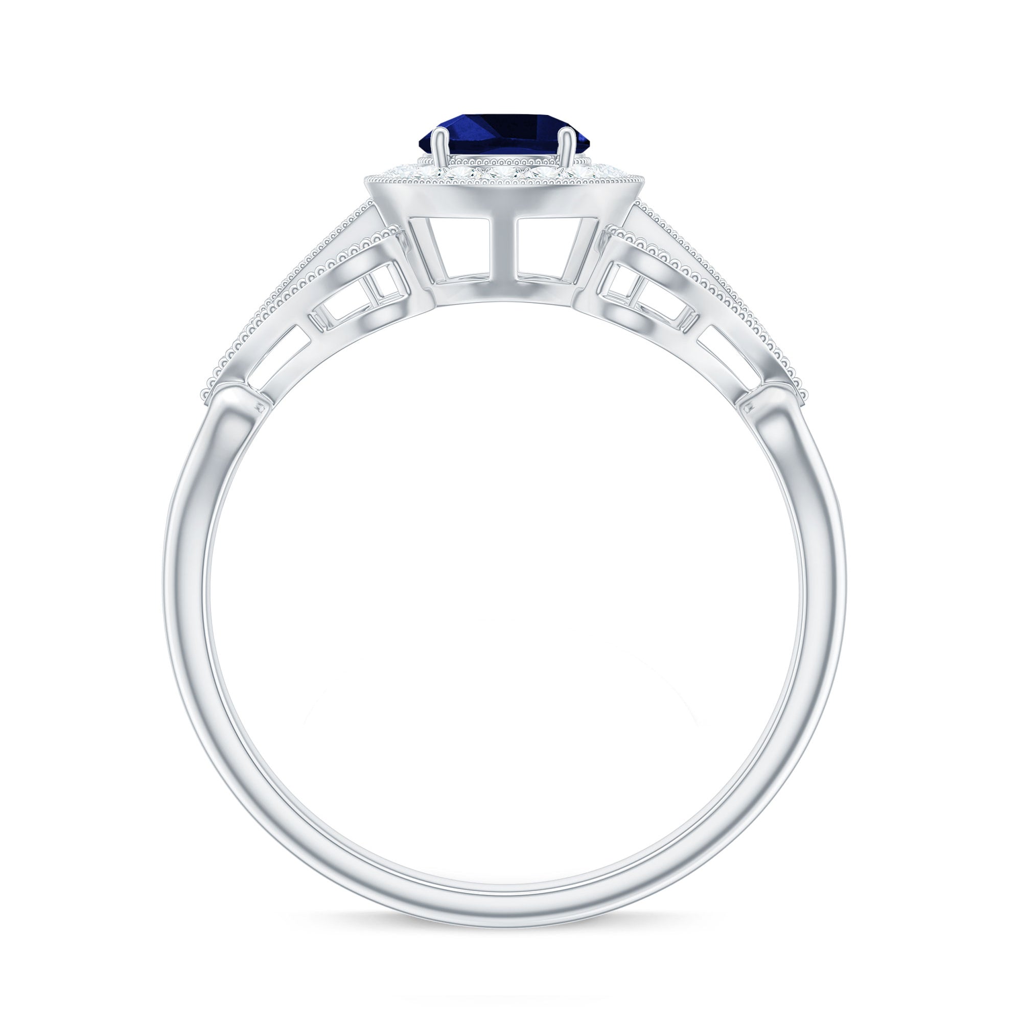Vintage Lab-Created Blue Sapphire Diamond Engagement Ring