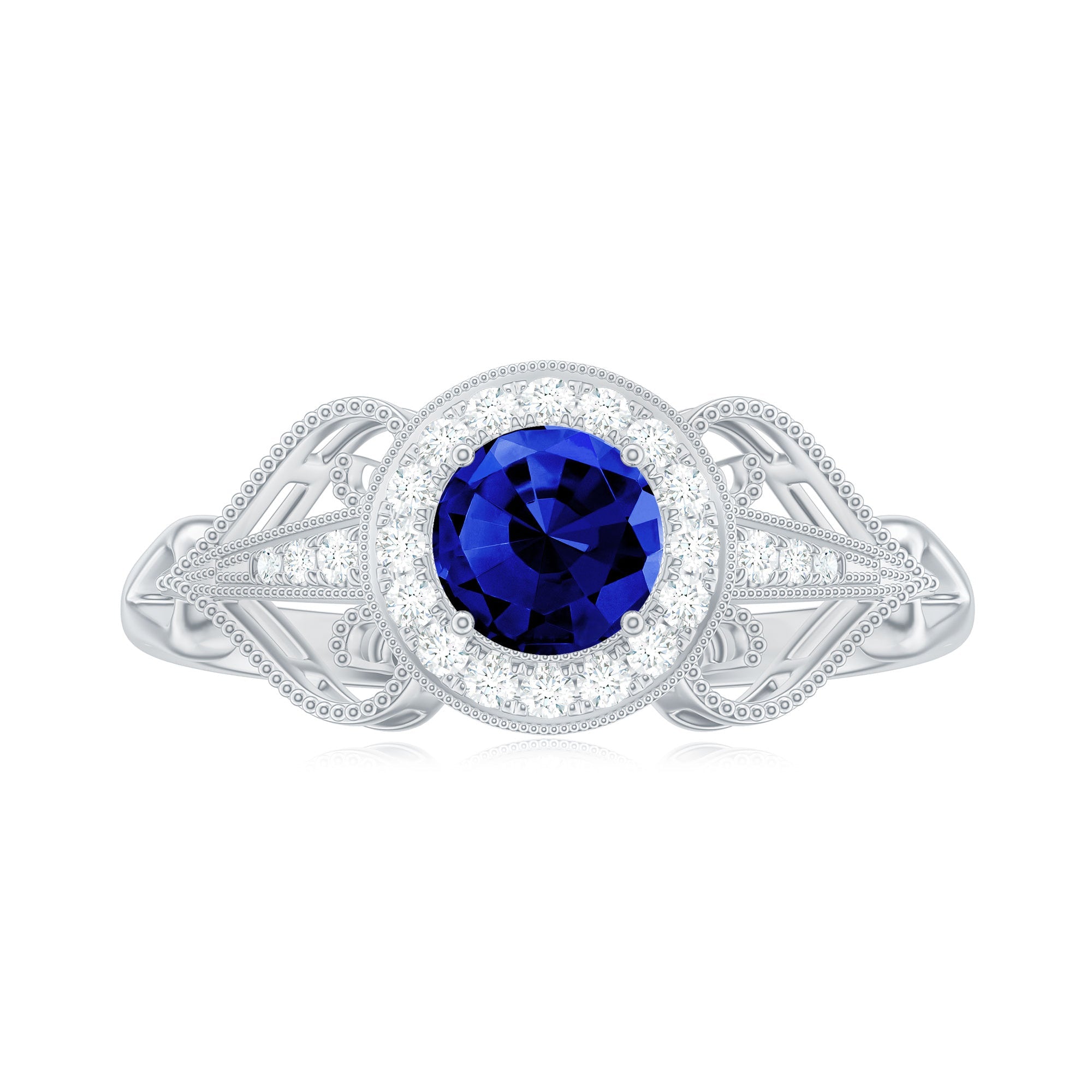 Vintage Lab-Created Blue Sapphire Diamond Engagement Ring