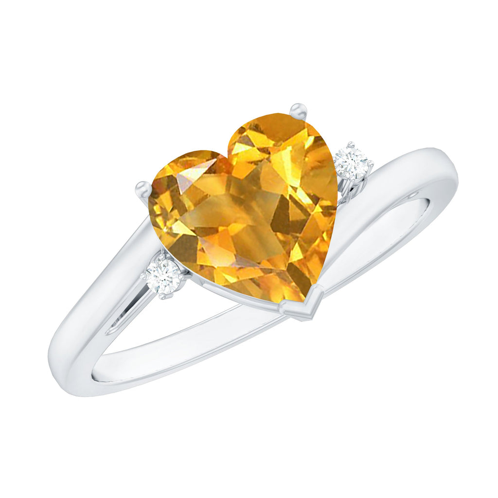Natural 8mm Citrine Heart Engagement Ring with Diamond