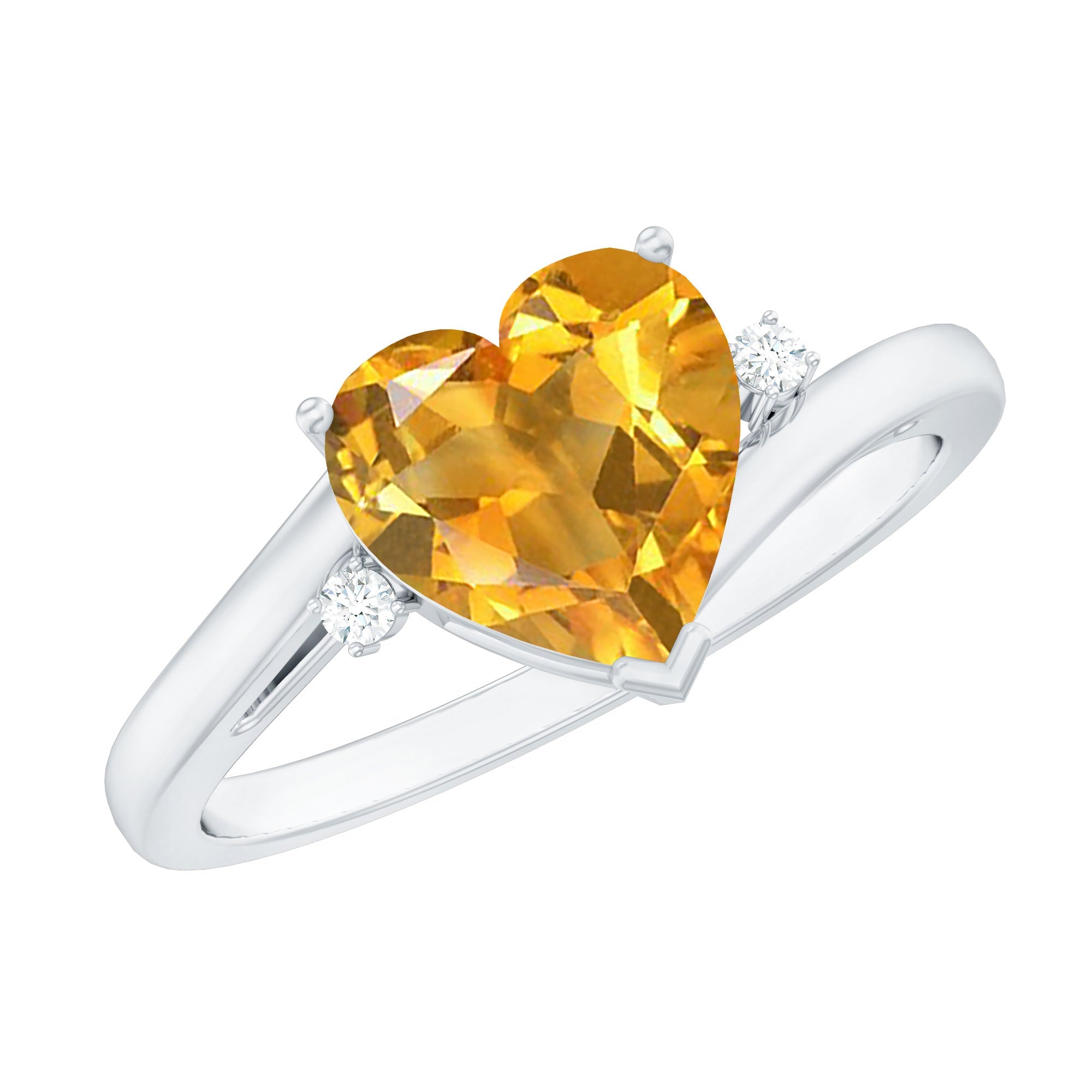 Natural 8mm Citrine Heart Engagement Ring with Diamond