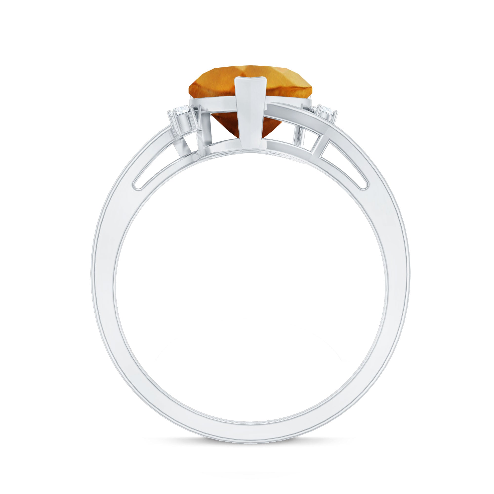 Natural 8mm Citrine Heart Engagement Ring with Diamond