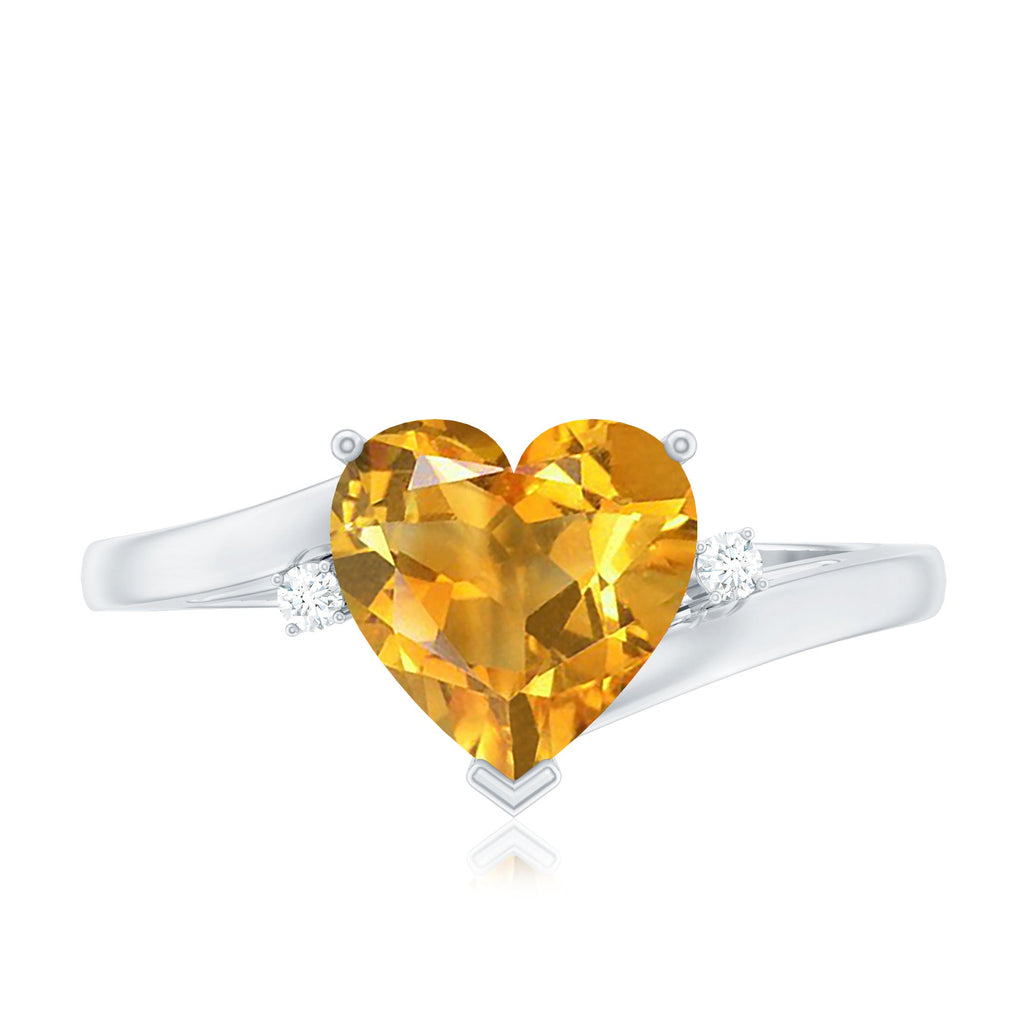 Natural 8mm Citrine Heart Engagement Ring with Diamond