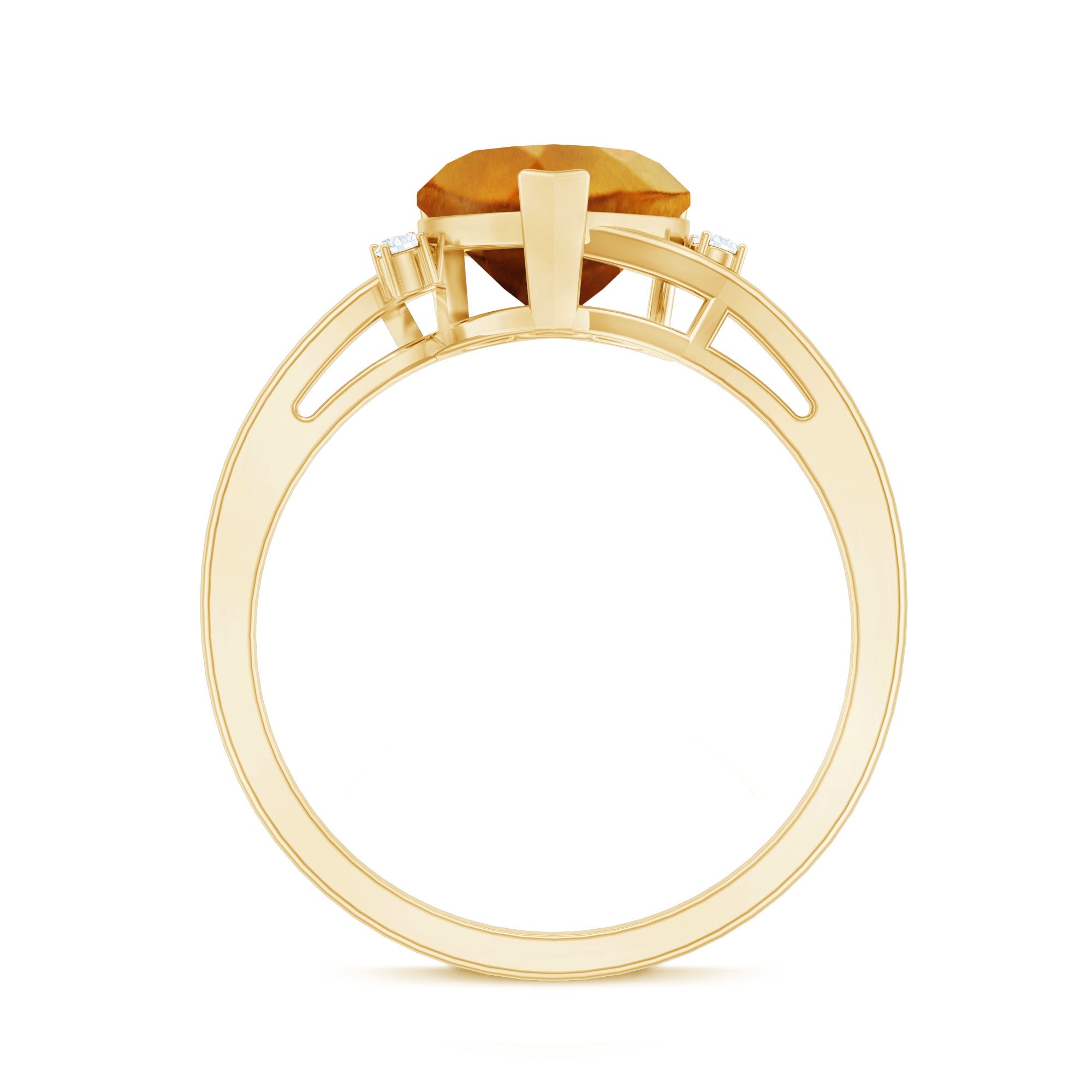 Natural 8mm Citrine Heart Engagement Ring with Diamond