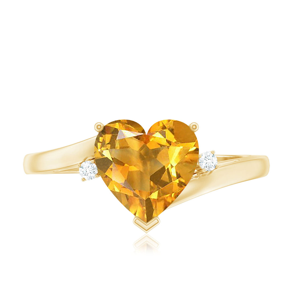 Natural 8mm Citrine Heart Engagement Ring with Diamond