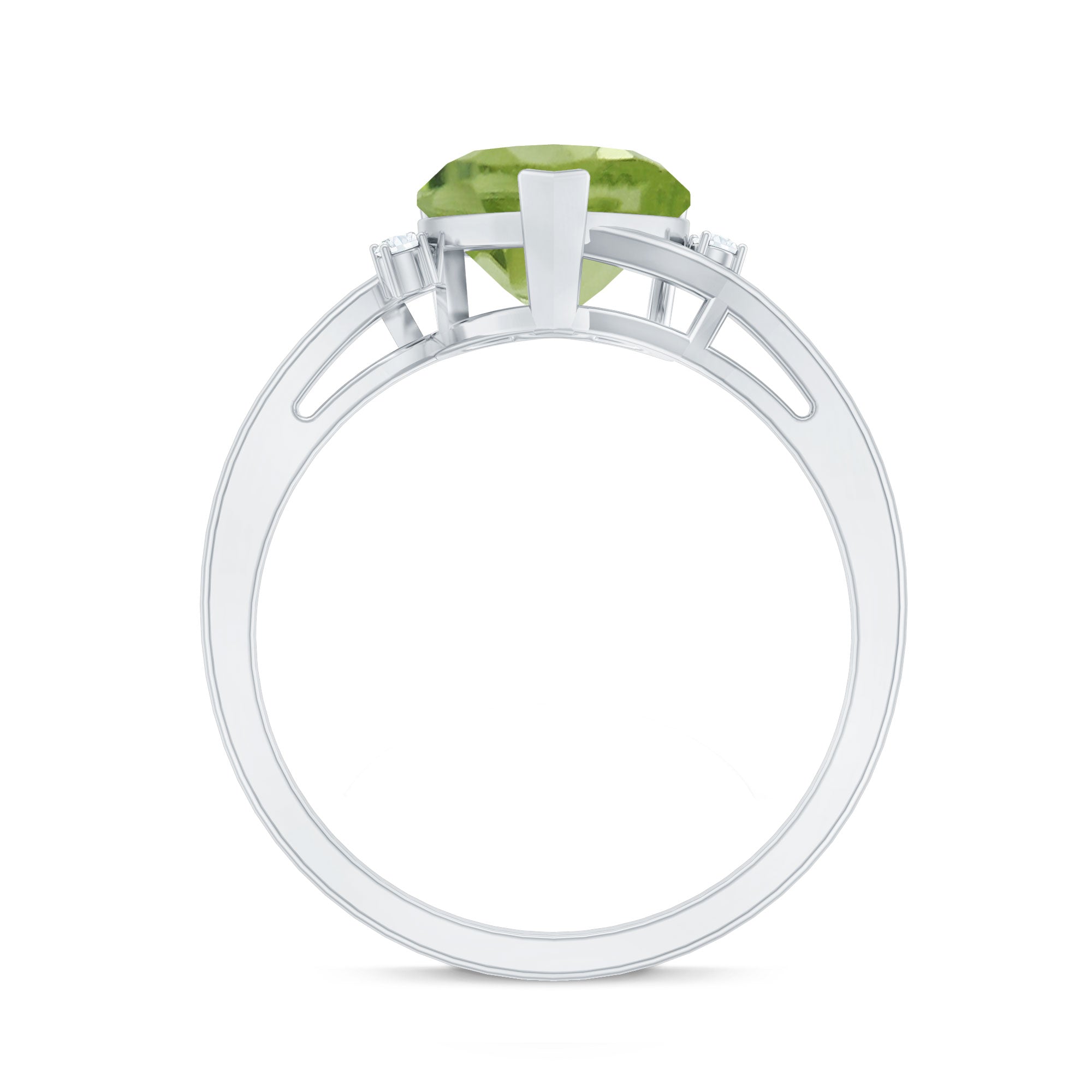 Real 2 Carat Peridot Heart Engagement Ring with Diamond