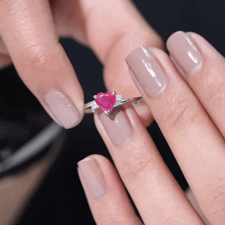 5MM Heart Shape Ruby Diamond Promise Ring