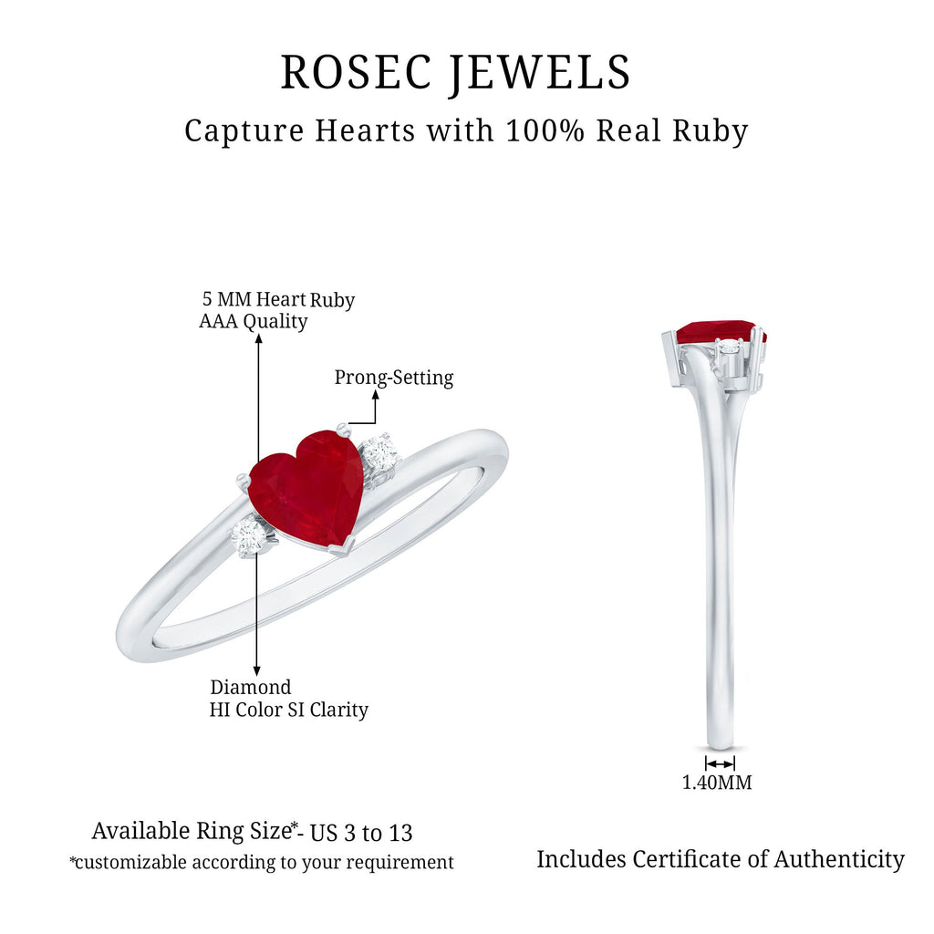 5MM Heart Shape Ruby Diamond Promise Ring