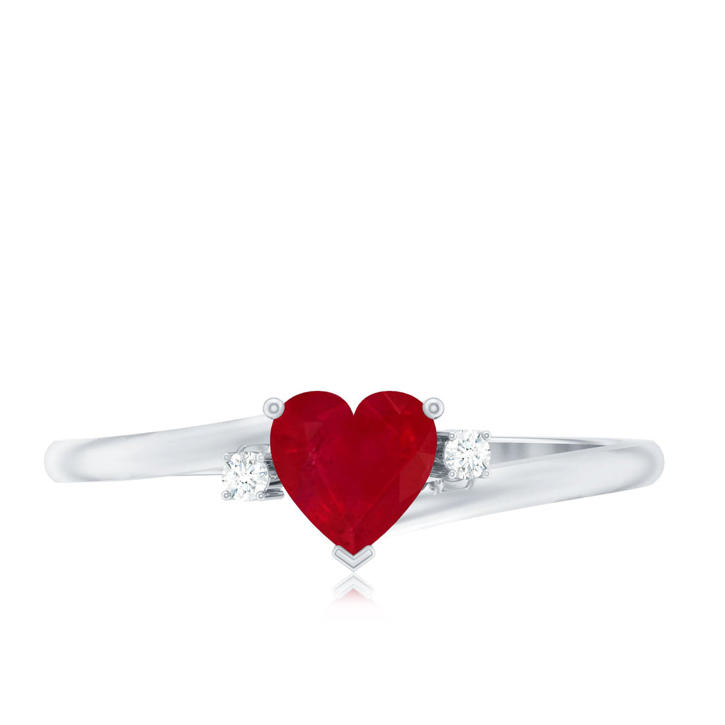5MM Heart Shape Ruby Diamond Promise Ring