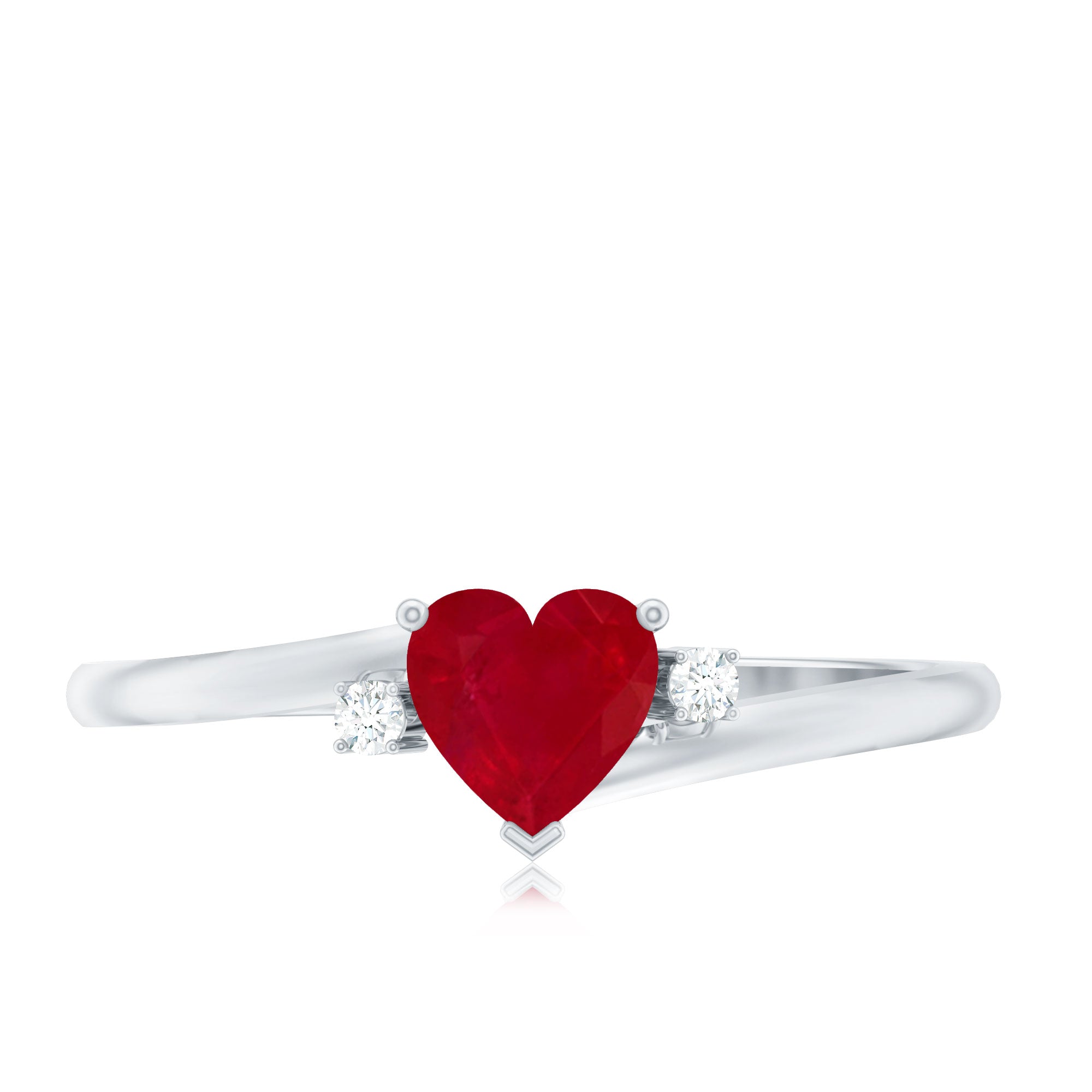 5MM Heart Shape Ruby Diamond Promise Ring