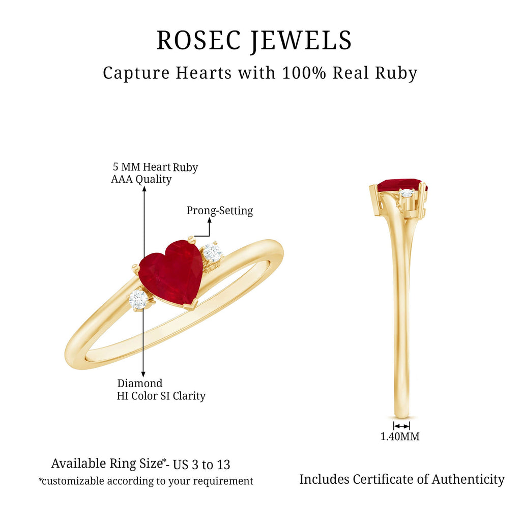 5MM Heart Shape Ruby Diamond Promise Ring