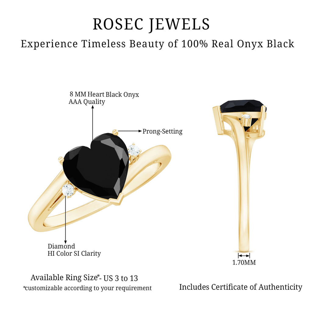 Heart Shaped Black Onyx Engagement Ring with Diamonds