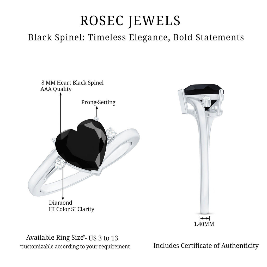 2 Carat Heart Shape Black Spinel Solitaire Engagement Ring