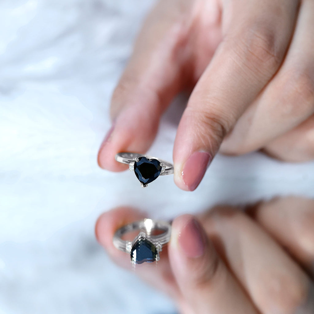 2 Carat Heart Shape Black Spinel Solitaire Engagement Ring
