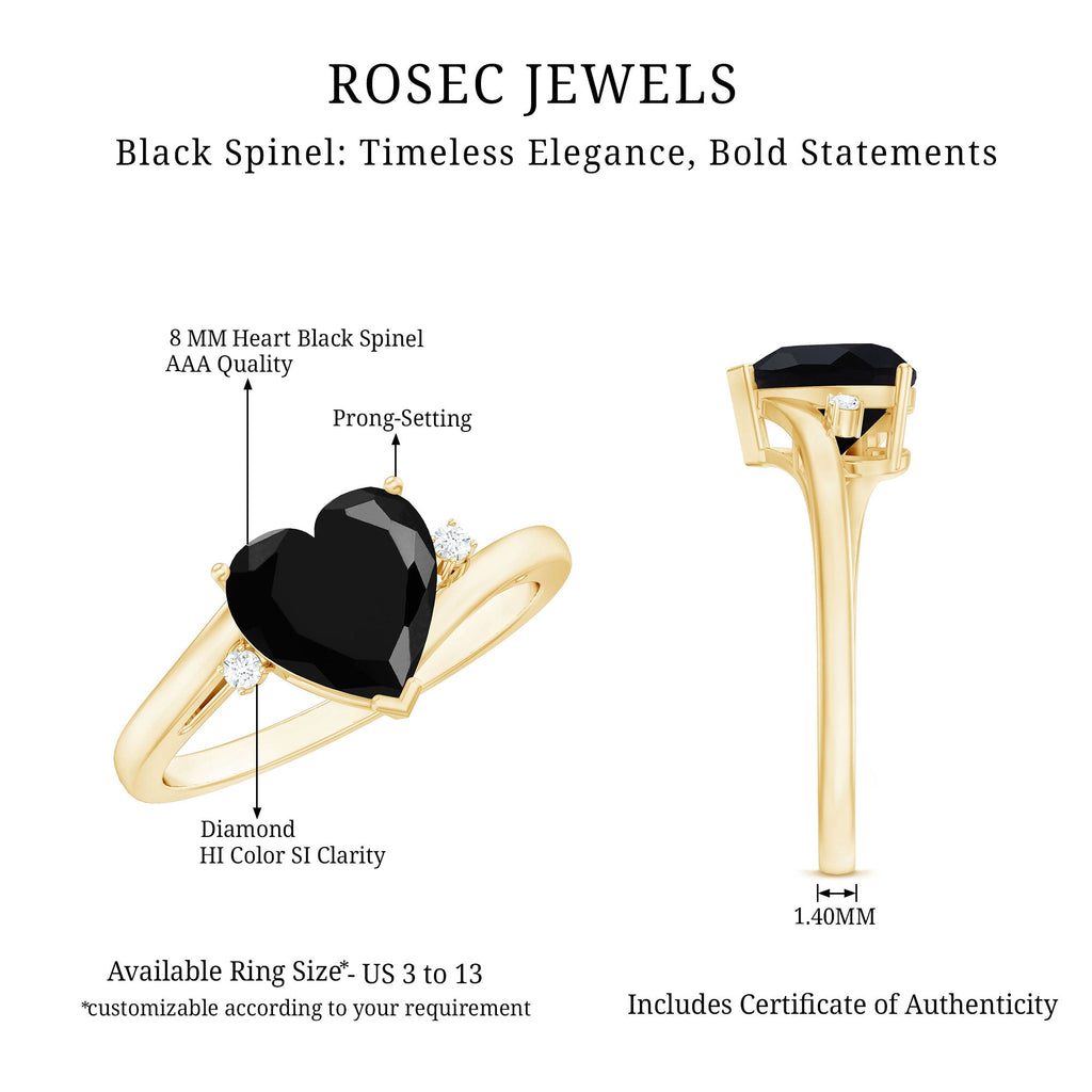 2 Carat Heart Shape Black Spinel Solitaire Engagement Ring