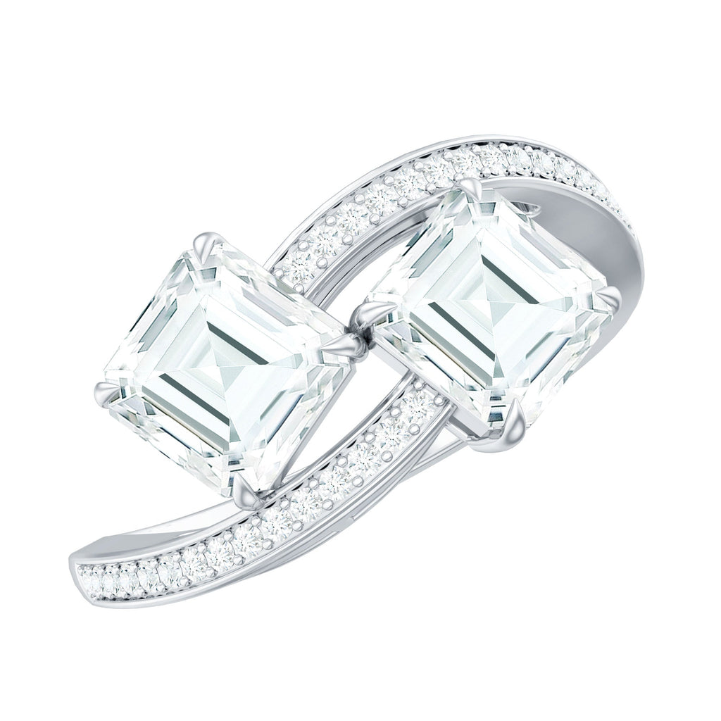 Asscher Cut Cubic Zirconia Two Stone Engagement Ring