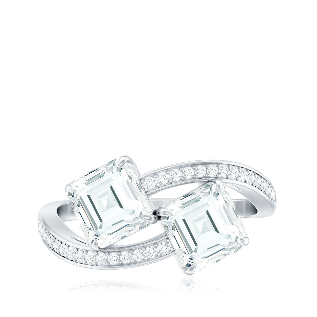 Asscher Cut Cubic Zirconia Two Stone Engagement Ring