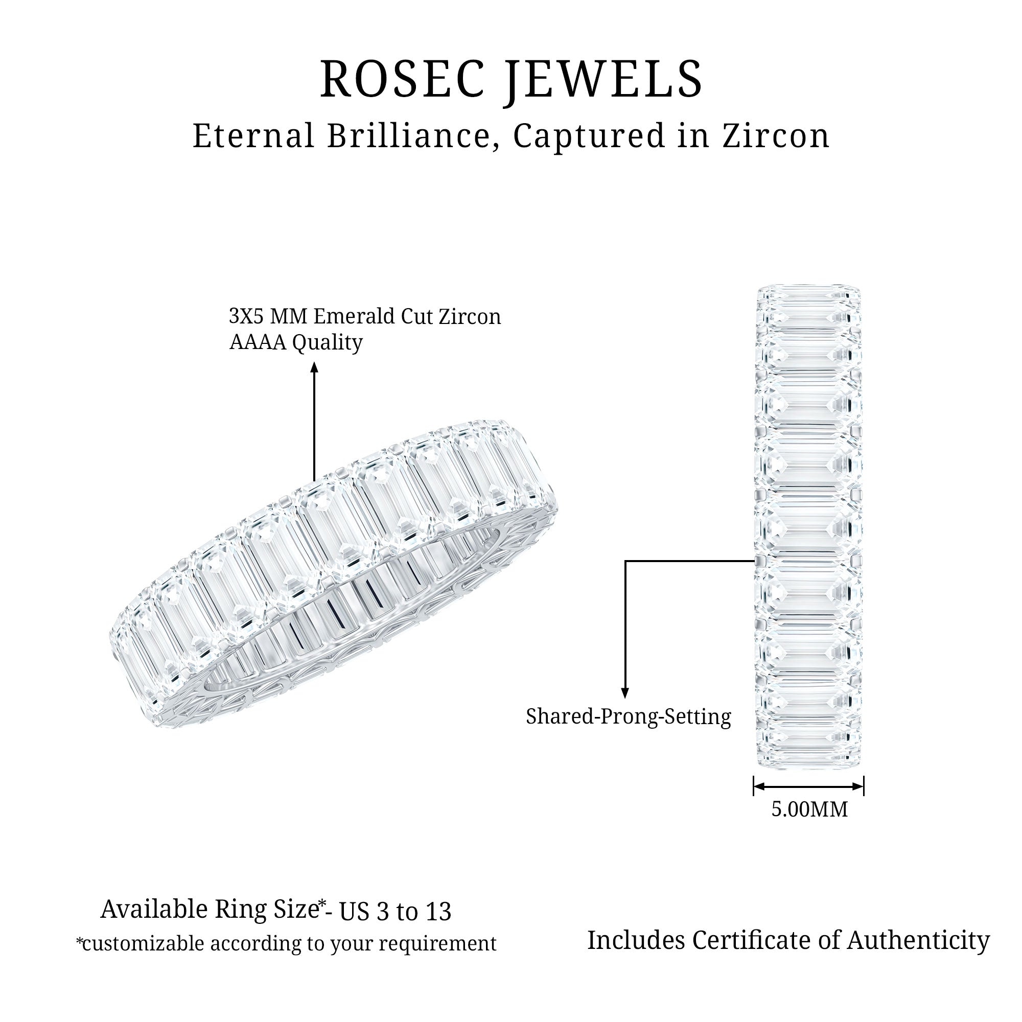 Emerald Cut Zircon Full Eternity Band Ring