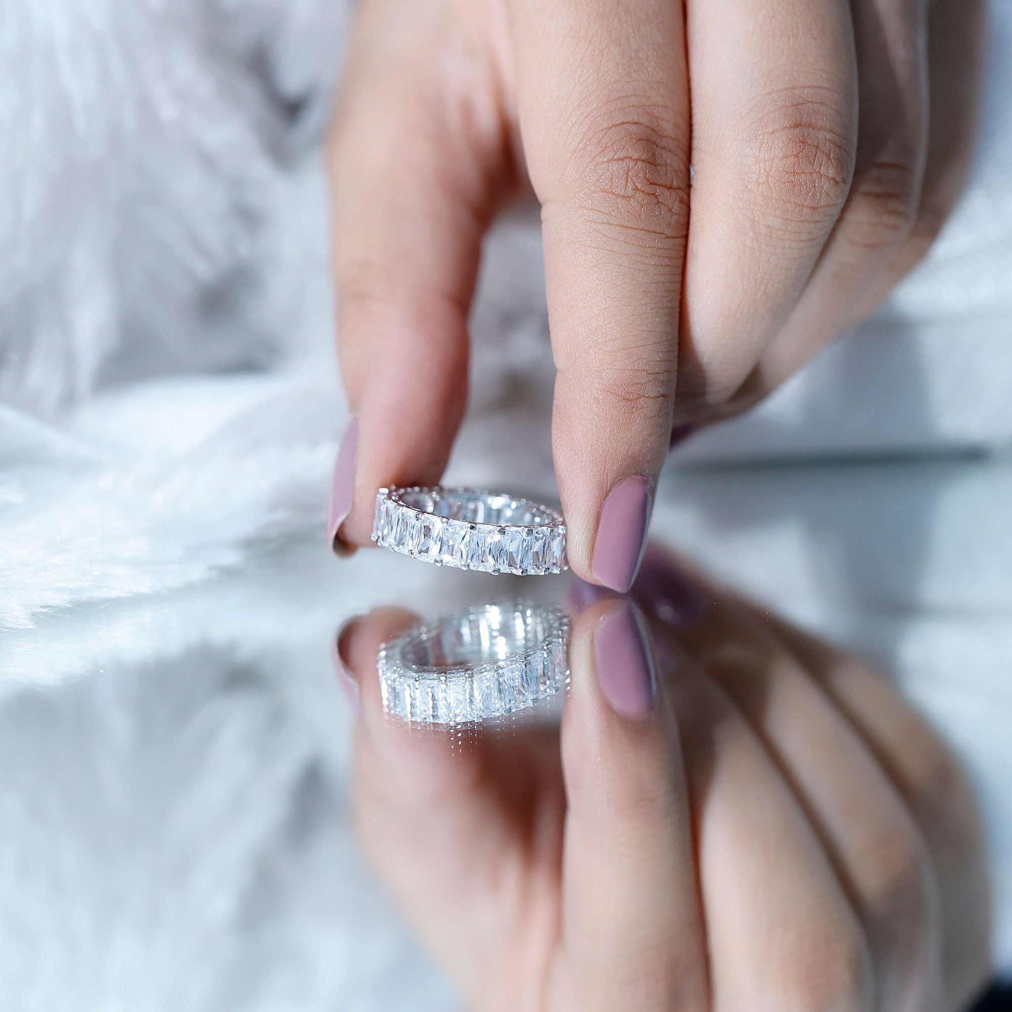 Emerald Cut Zircon Full Eternity Band Ring