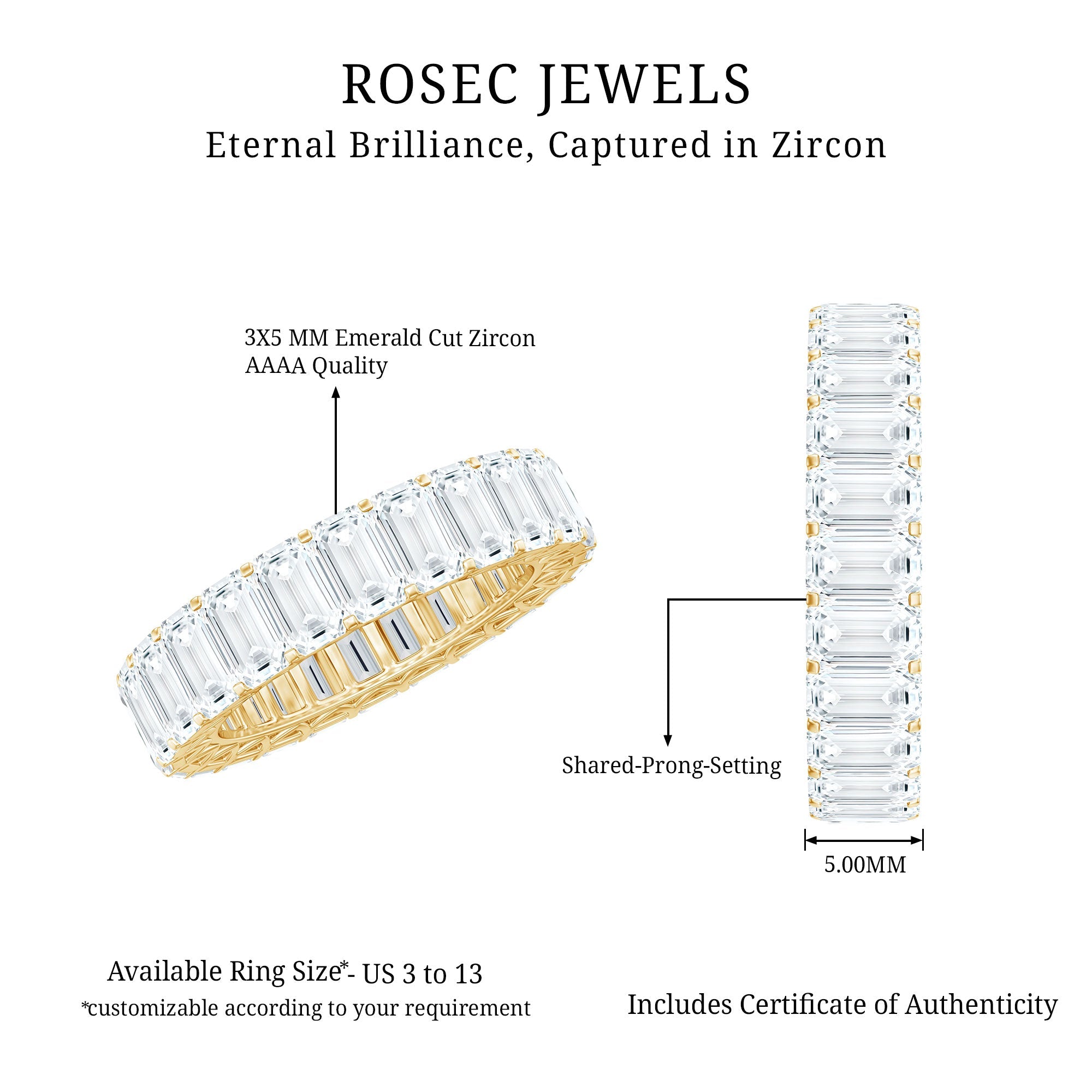 Emerald Cut Zircon Full Eternity Band Ring
